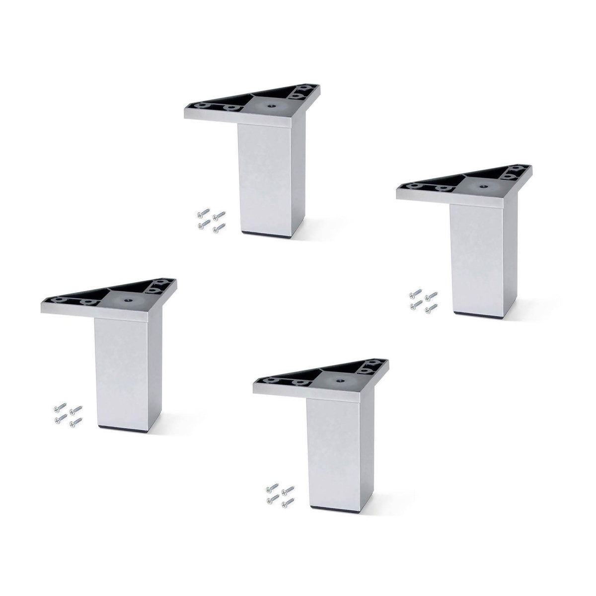 EMUCA SRL Lot de 4 pieds pour meuble Alumix 1 - hauteur 100mm - Plastique - chromé