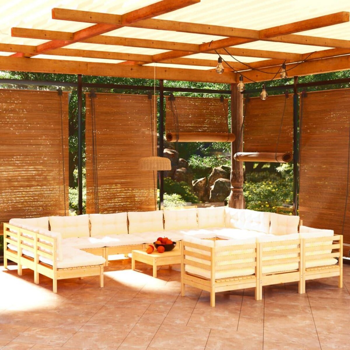 VIDAXL Salon de jardin 14 pcs avec coussins creme Bois de pin