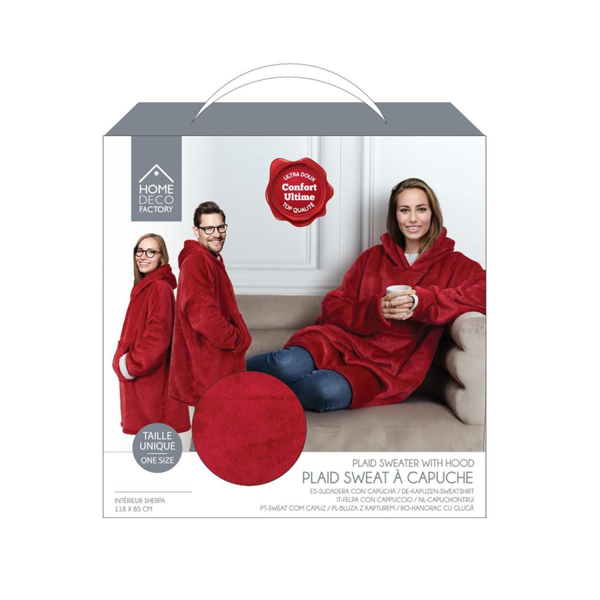 Voir la diapositive 4 : The Home Deco Factory Sweat à capuche  sherpa  85x118cm rouge