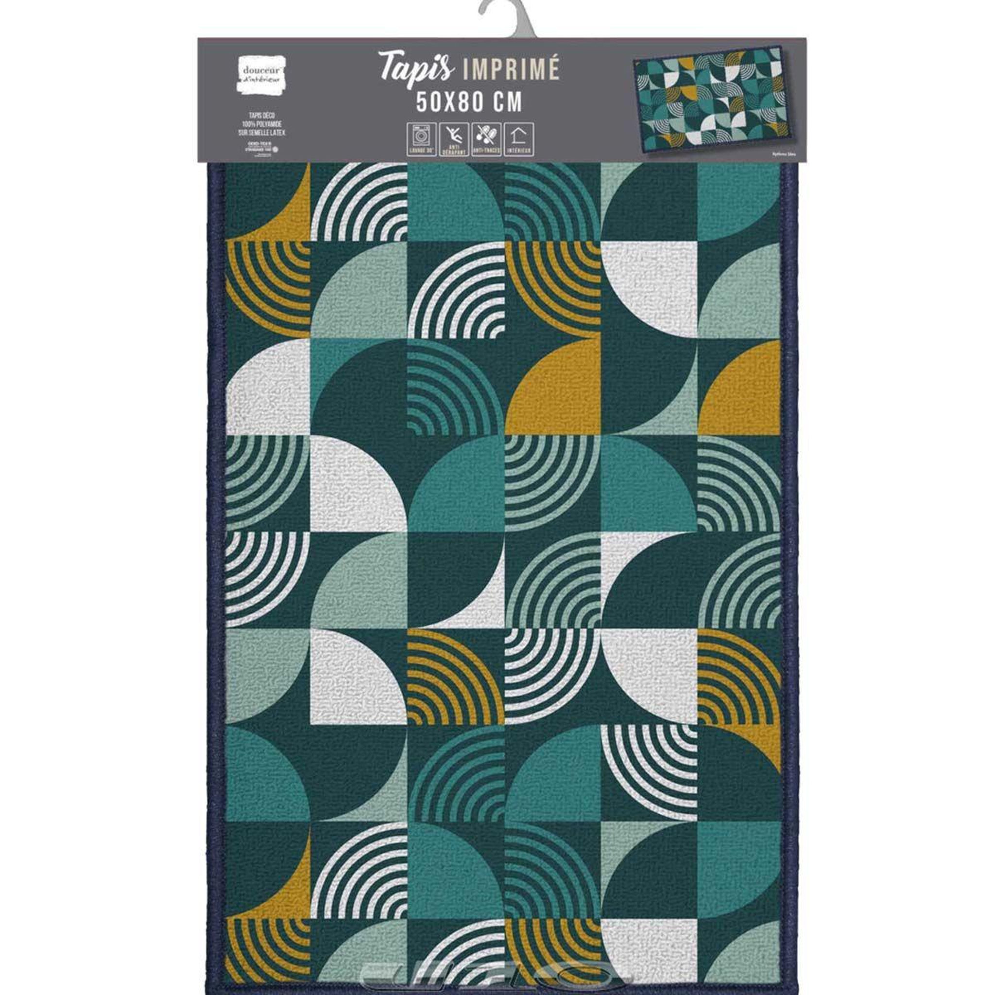 Voir la diapositive 2 : Douceur d'Intérieur Tapis déco imprimé  rythmo  50x80cm bleu