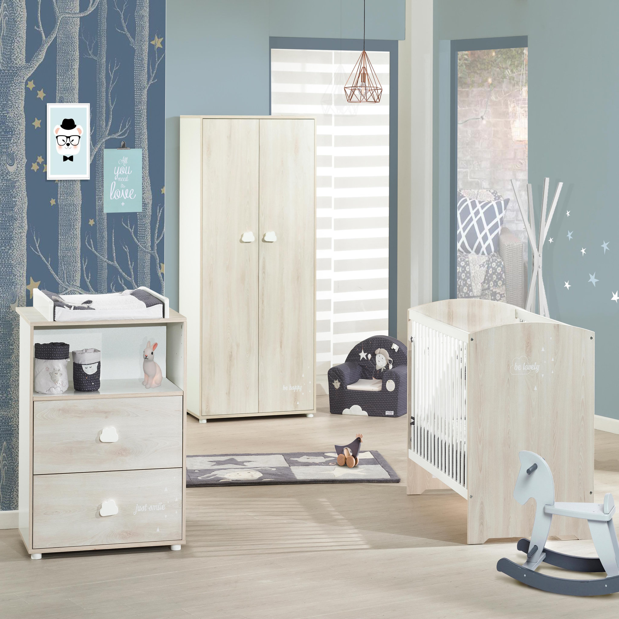 Voir la diapositive 3 : BABY PRICE Commode à langer 2 tiroirs + 1 grande niche HAPPY, Hêtre cendré 