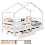 IDIMEX Lit cabane ENA avec tiroirs, 90 x 190 cm en pin massif. Coloris disponibles : Gris, Blanc, Marron