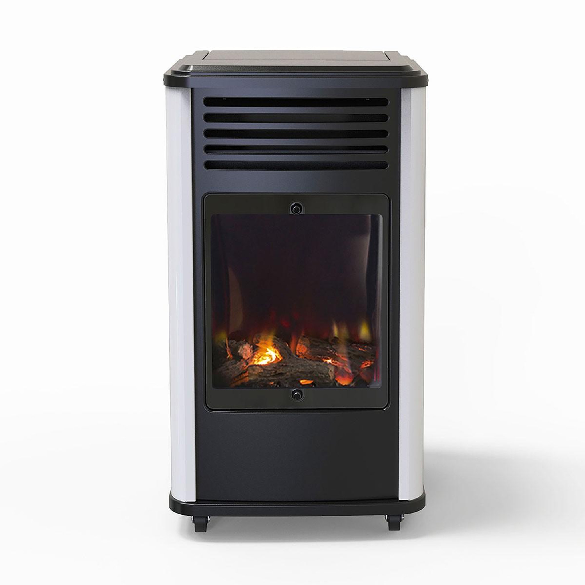 Voir la diapositive 6 : SAHARA Poele à gaz 3.4KW Blanc et noir Chauffage d'appoint effet Feu Manhattan Sahara