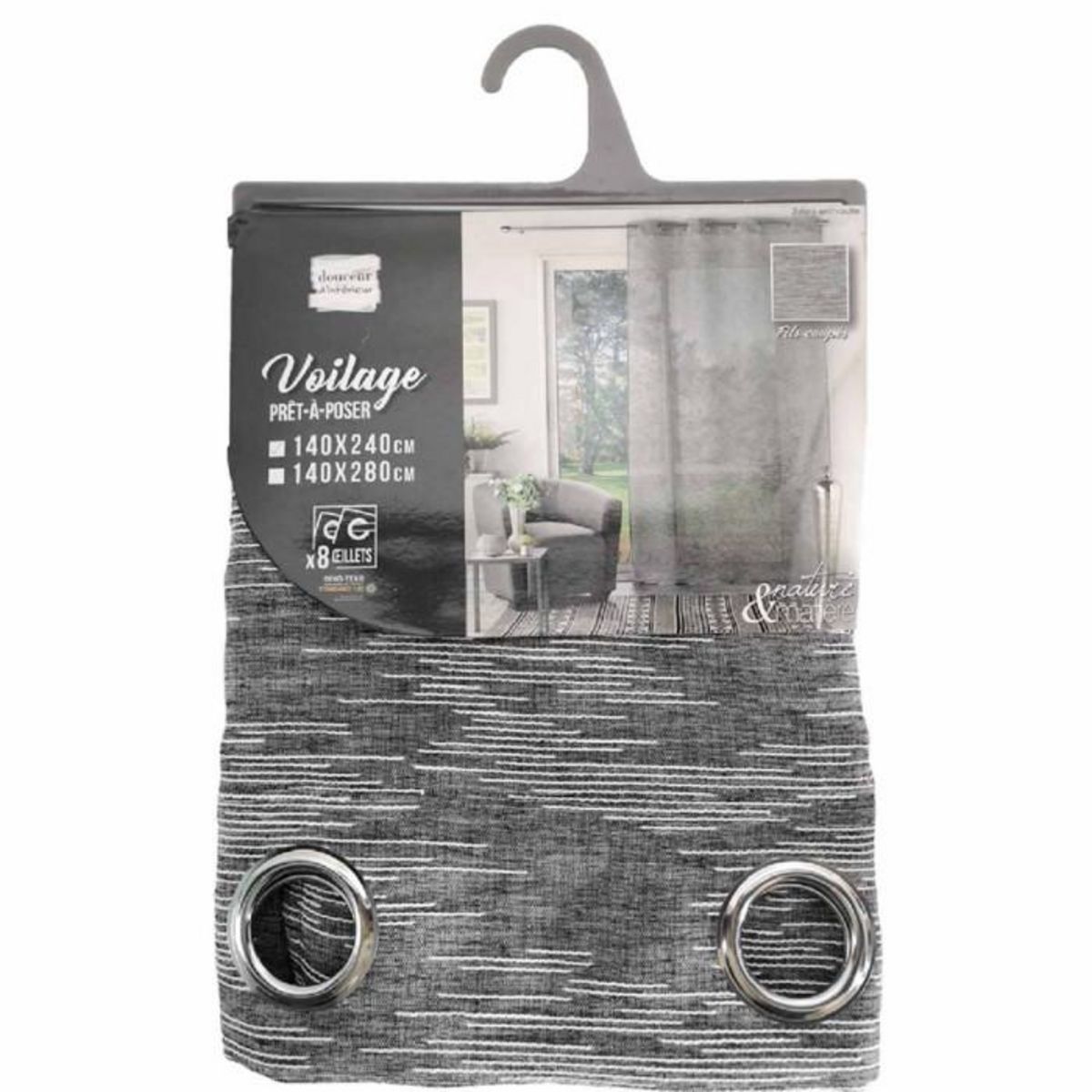 Paris Prix Rideau Voilage à Œillets  Zebra  140x240cm Anthracite