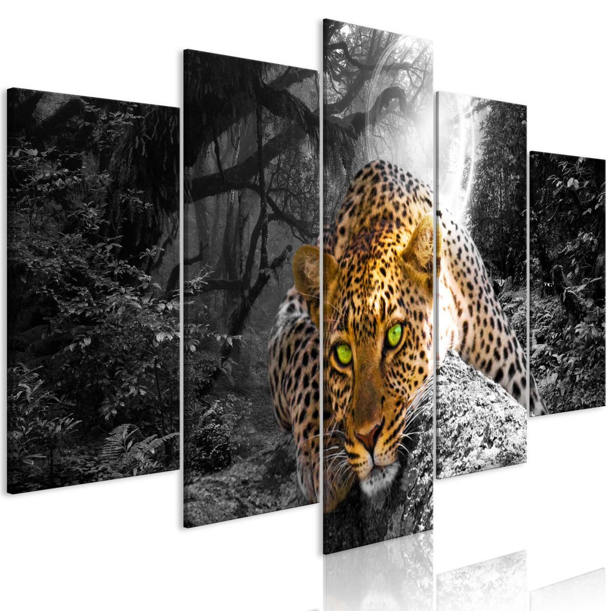 Voir la diapositive 1 : Paris Prix Tableau imprimé 5 panneaux  leopard lying wide grey