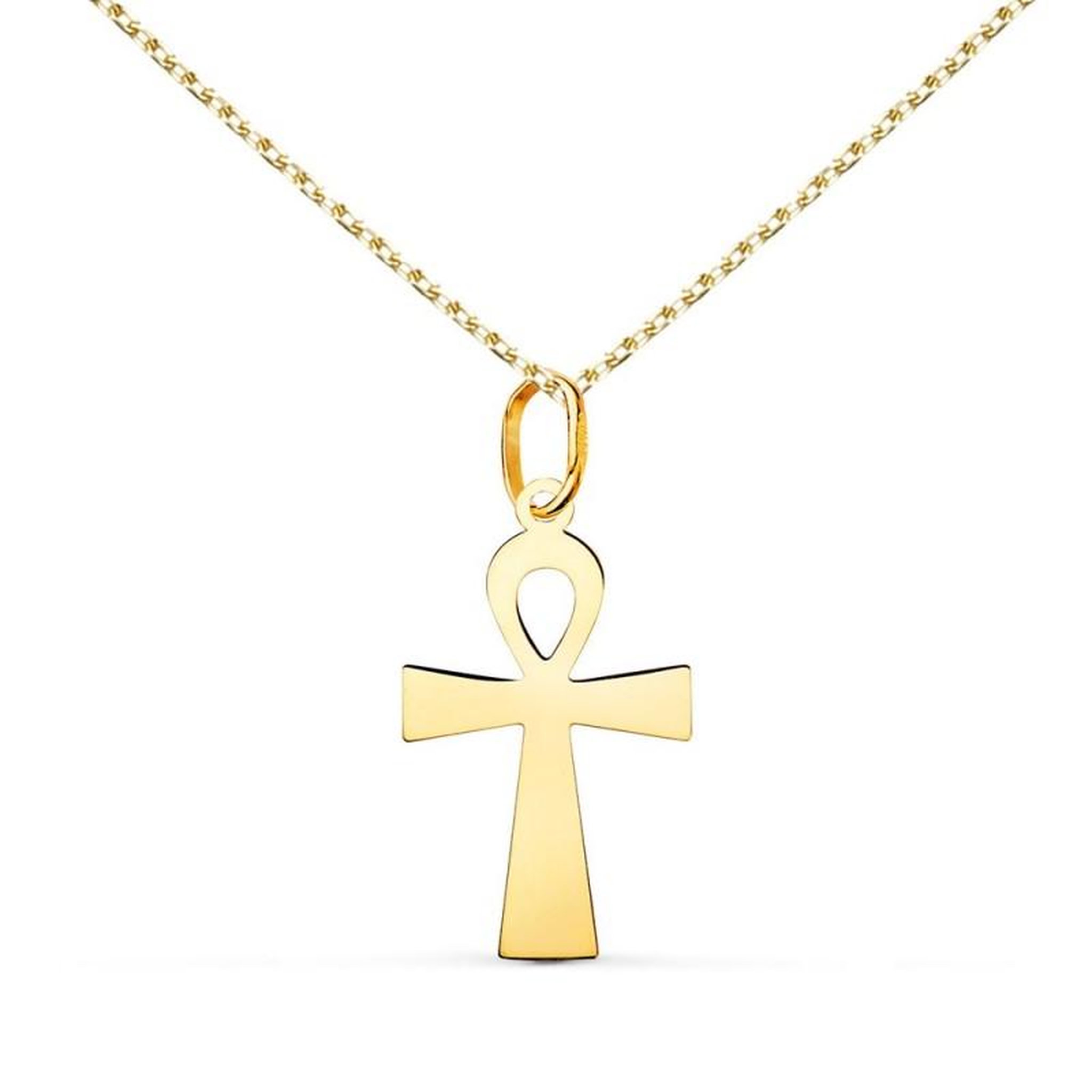L'ATELIER D'AZUR Médaille Croix de la Vie Or 18 Carats 750/000 Jaune - Collier Chaine Dorée Offert