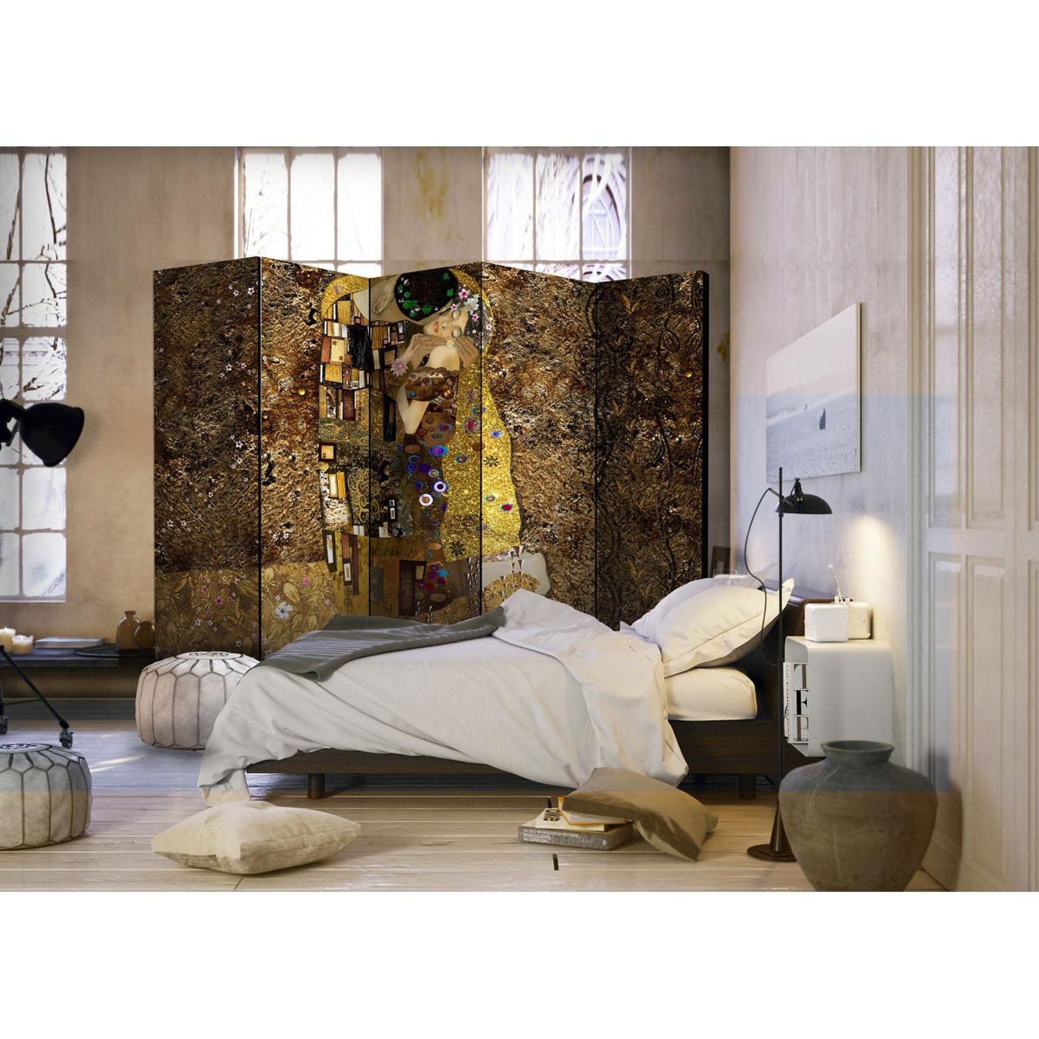 Voir la diapositive 2 : Paris Prix Paravent 5 volets  golden kiss  172x225cm