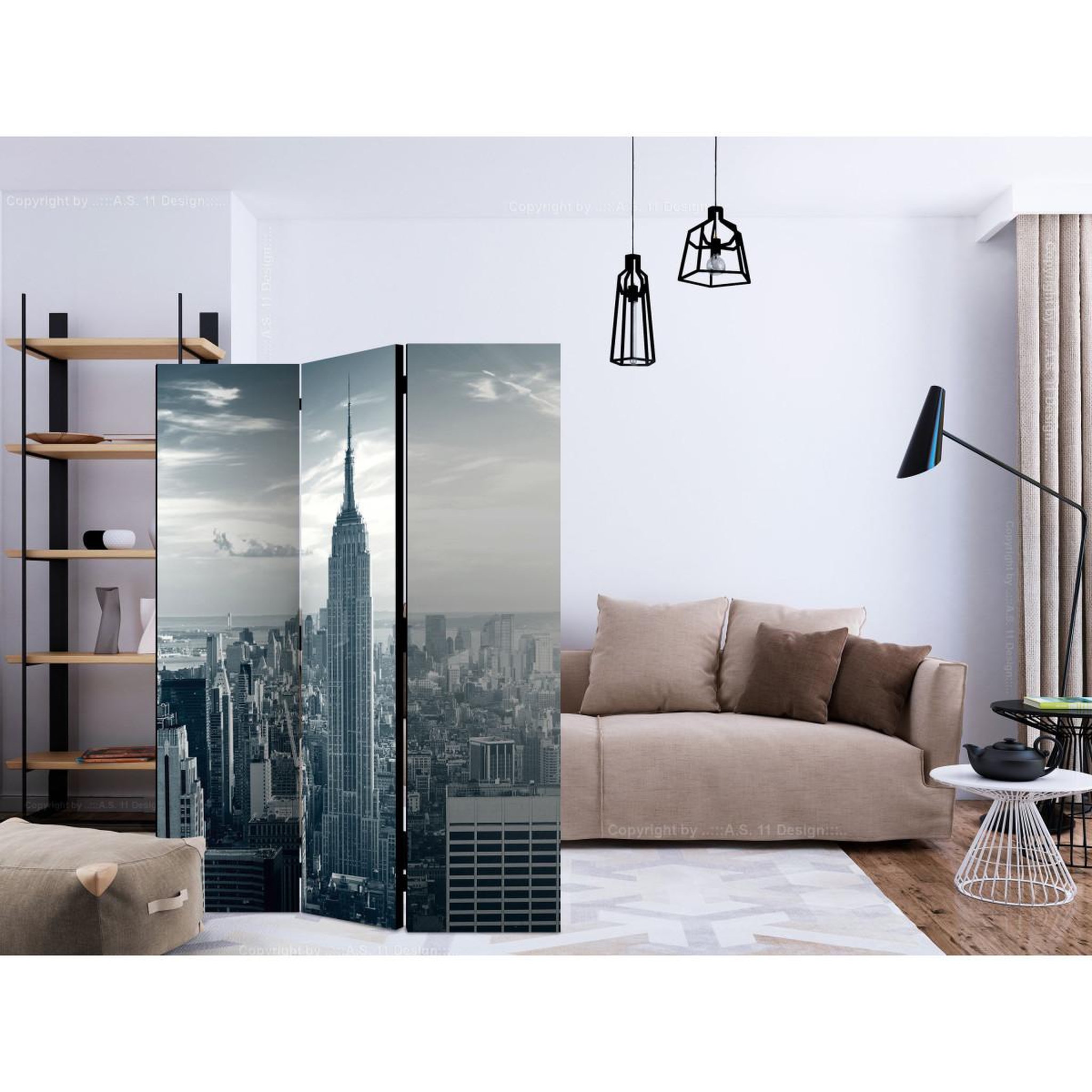 Voir la diapositive 2 : Paris Prix Paravent 3 volets  amazing view to new york manhattan at sunrise  135x172cm