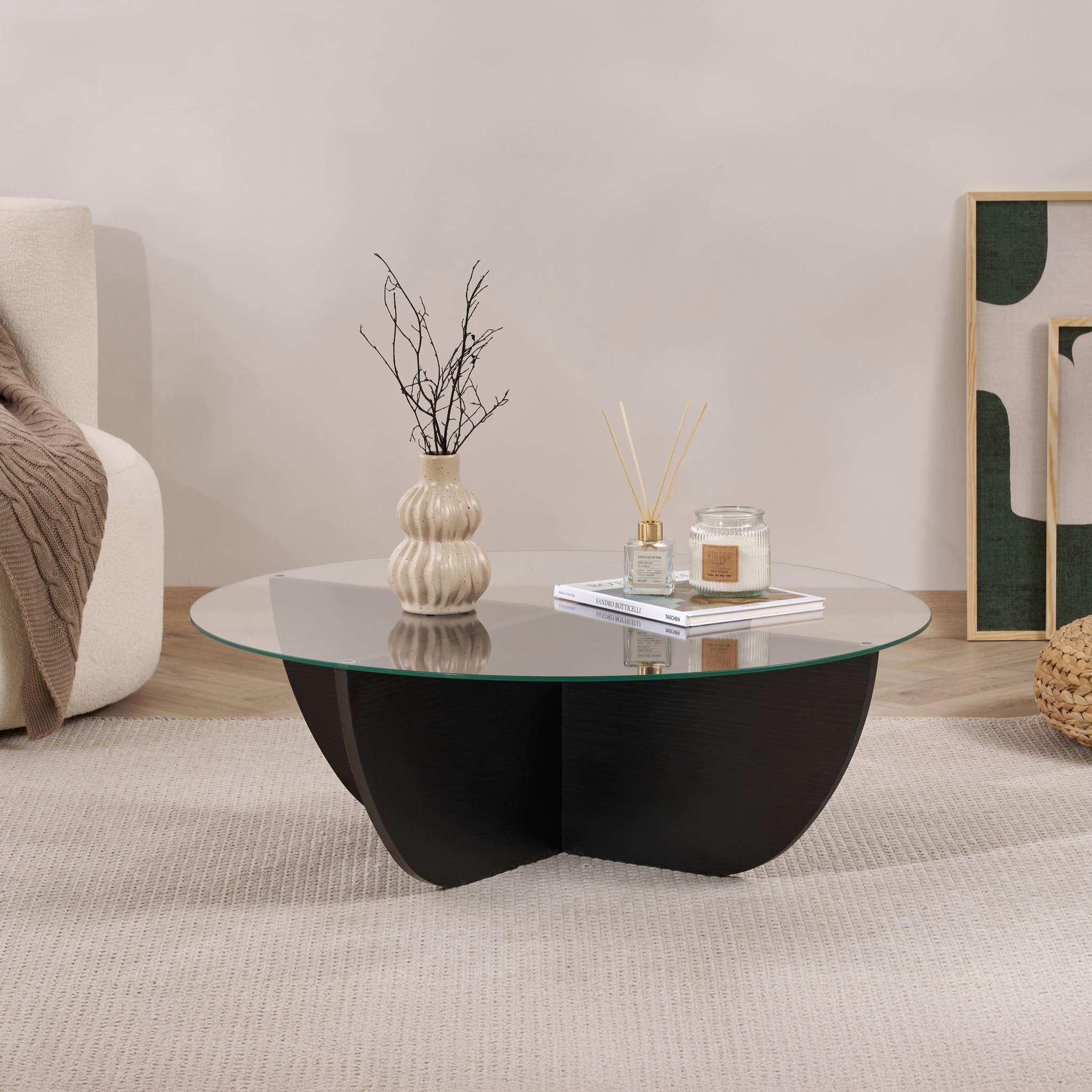 Voir la diapositive 2 : Habitat et Jardin Table basse en verre  liya  90 x 90 x 30 cm - bois noir