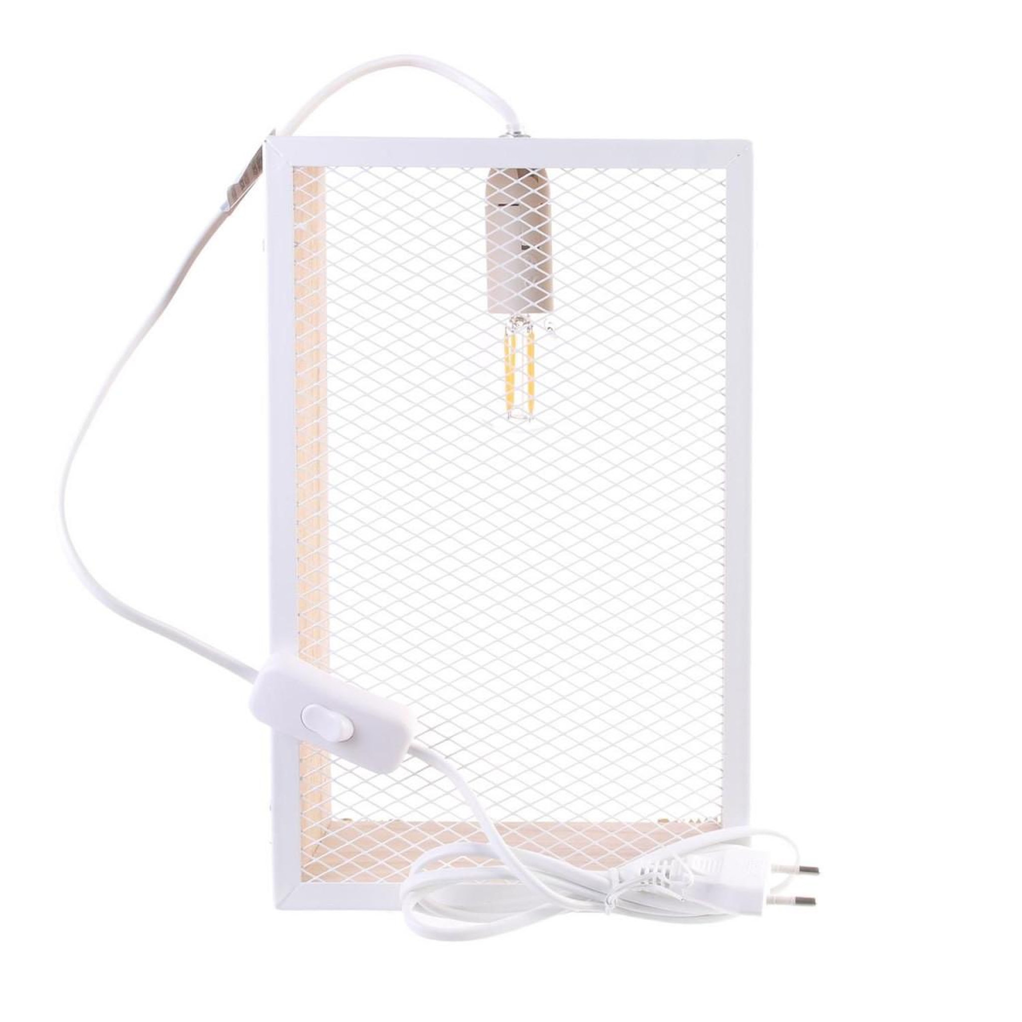 The Home Deco Factory Lampe à poser bois & métal  cadre  29cm blanc & naturel