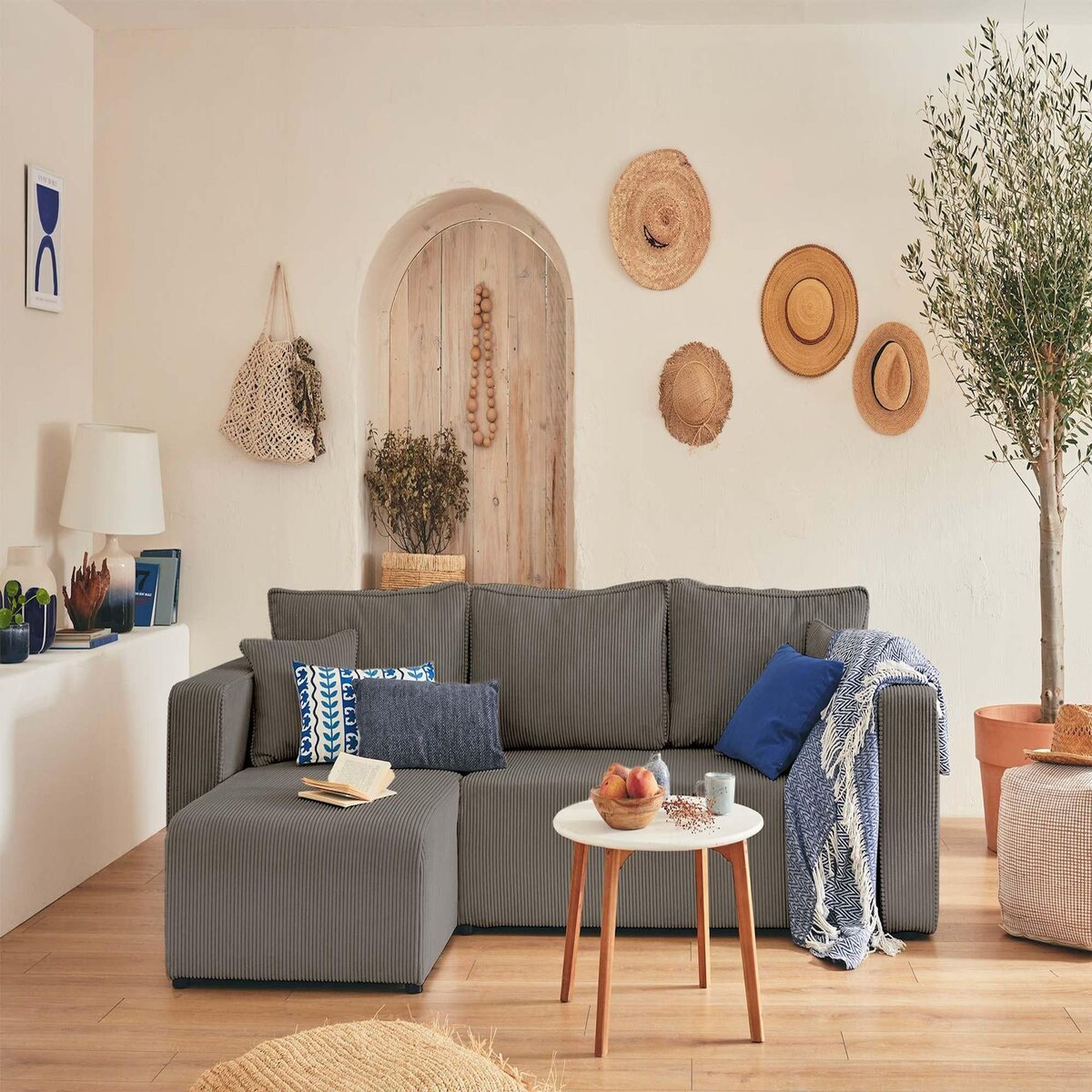 BEST MOBILIER Topaze - canapé d'angle réversible - 4 places - convertible avec coffre - en velours côtelé