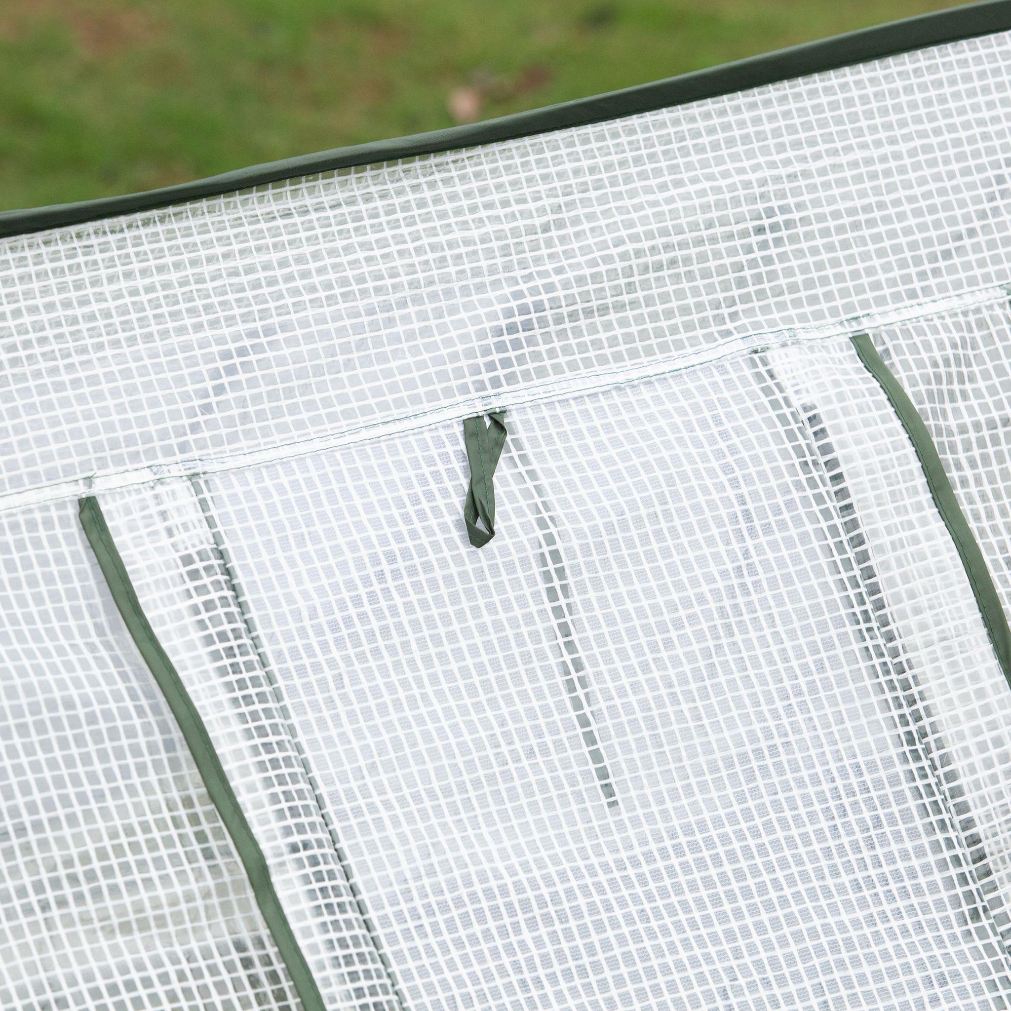 Voir la diapositive 5 : OUTSUNNY Mini serre pop-up de jardin - serre à tomates - 4 fenêtres + 4 portes zippées enroulable - dim. 2,4L x 1,2l x 0,75H m - sac transport inclus - PE blanc vert