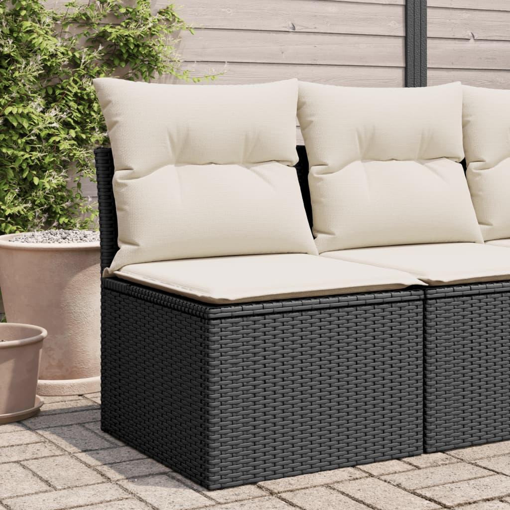 VIDAXL Chaise de jardin sans accoudoirs avec coussins noir poly rotin