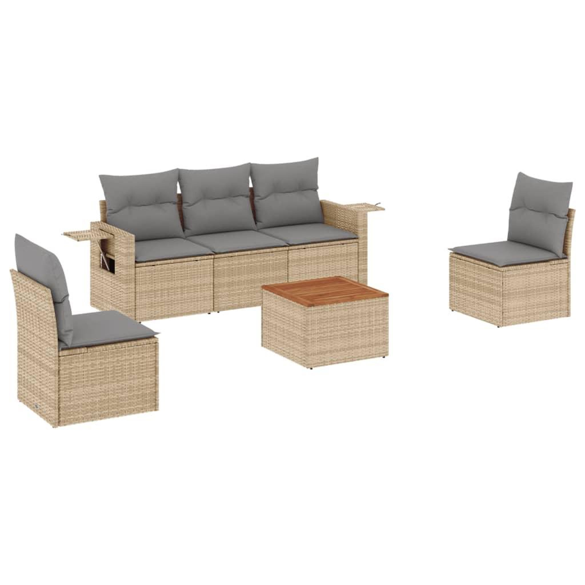 Voir la diapositive 2 : VIDAXL Salon de jardin avec coussins 6pcs melange beige resine tressee
