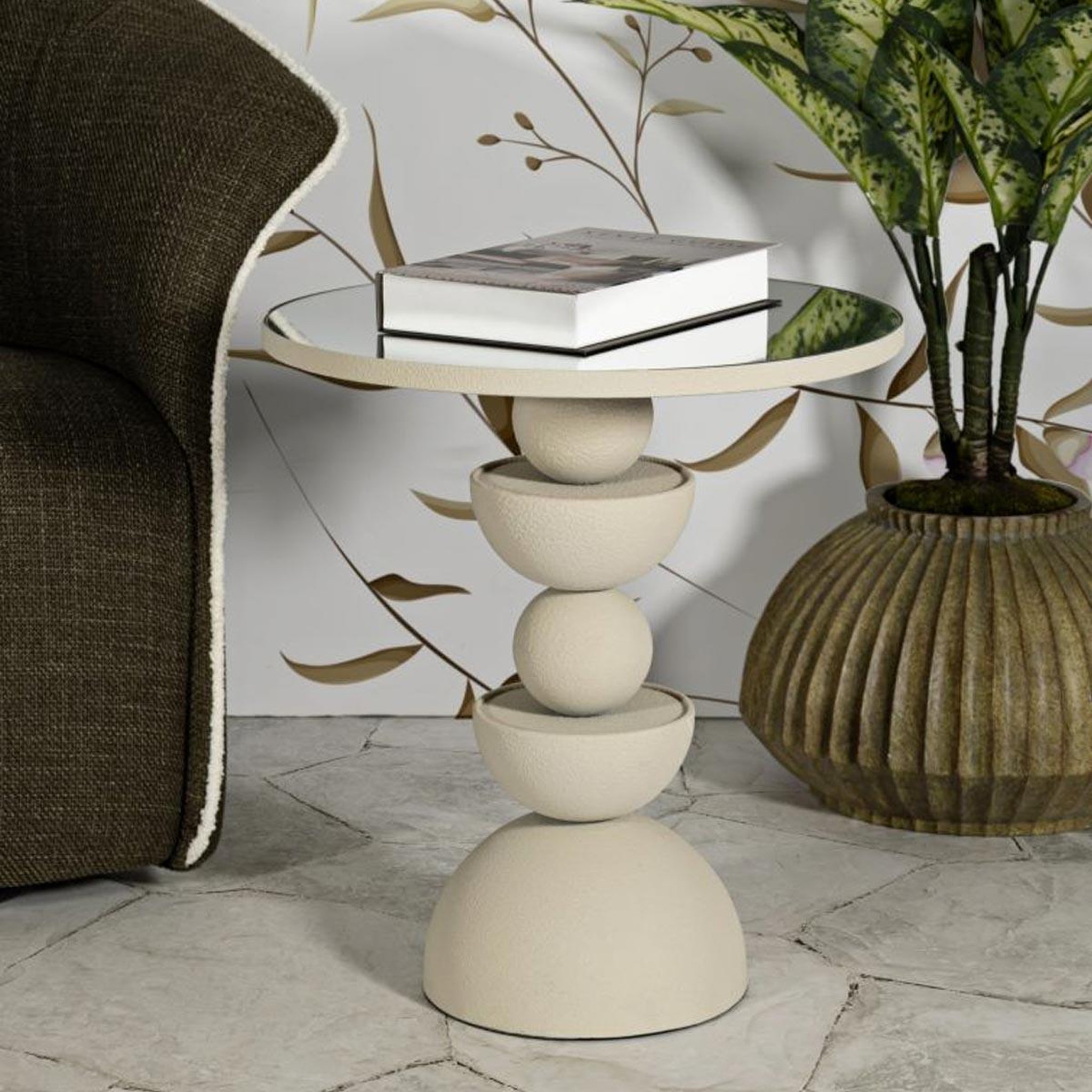 Voir la diapositive 6 : Paris Prix Table d'appoint miroir  dune  49cm crème
