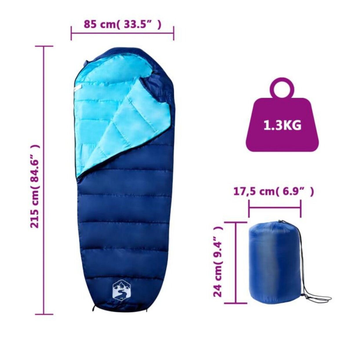 VIDAXL Sac de couchage momie pour adultes camping 3 saisons