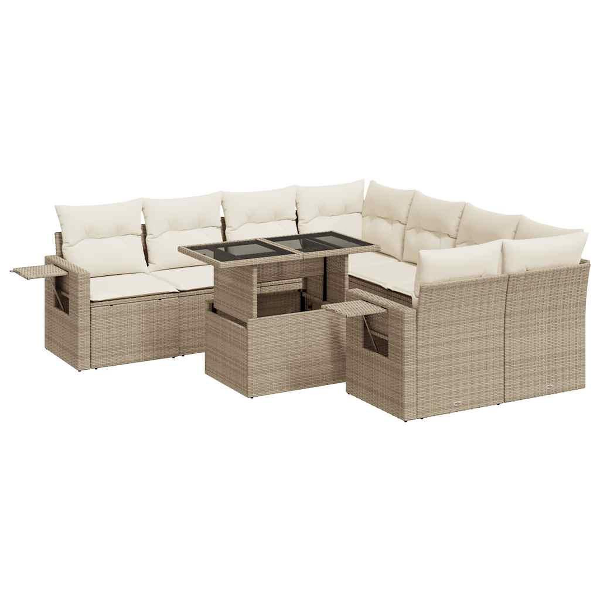 Voir la diapositive 2 : VIDAXL Salon de jardin avec coussins 9 pcs beige resine tressee