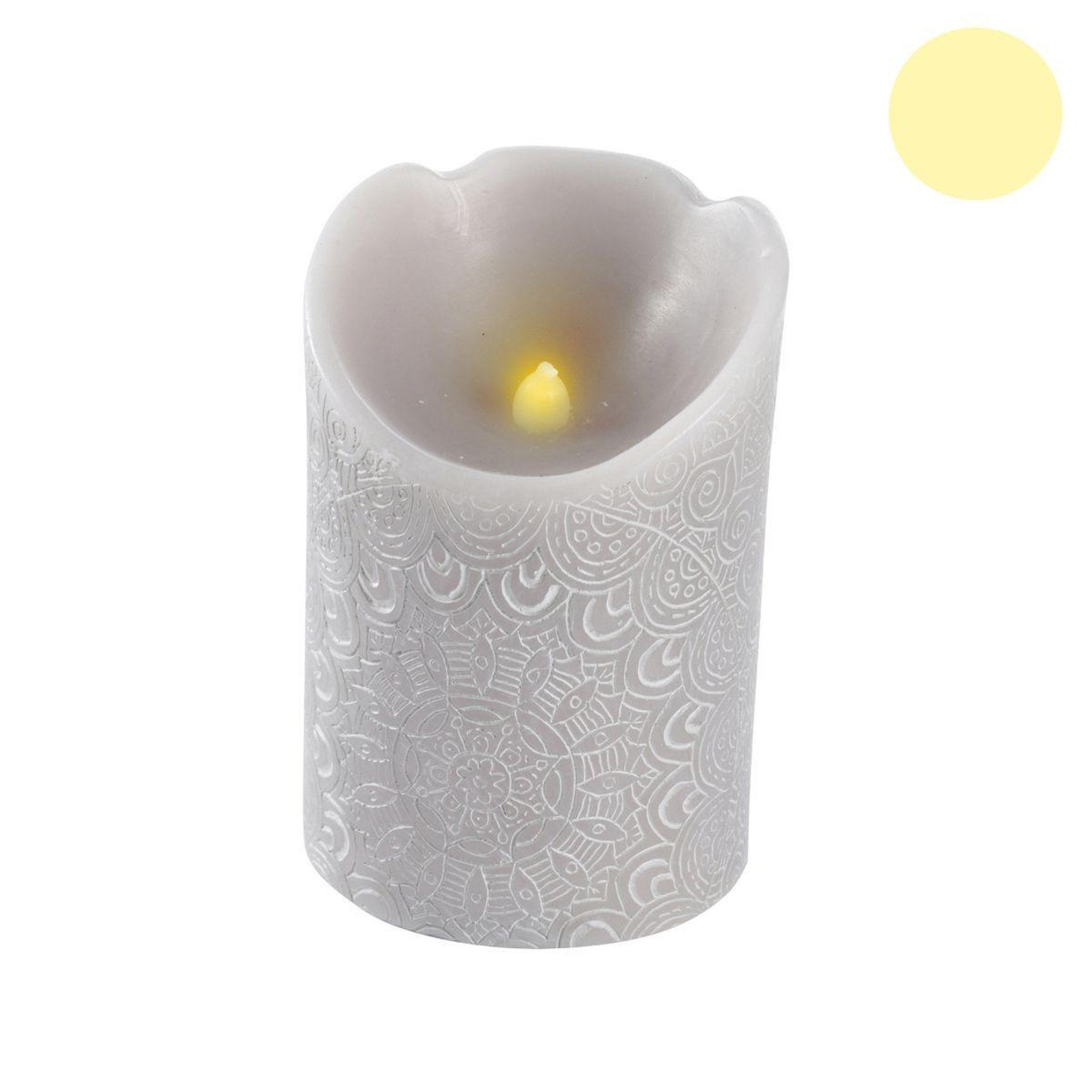Voir la diapositive 2 : HOMEA Bougie Pilier LED  Mandala  11cm Gris Clair