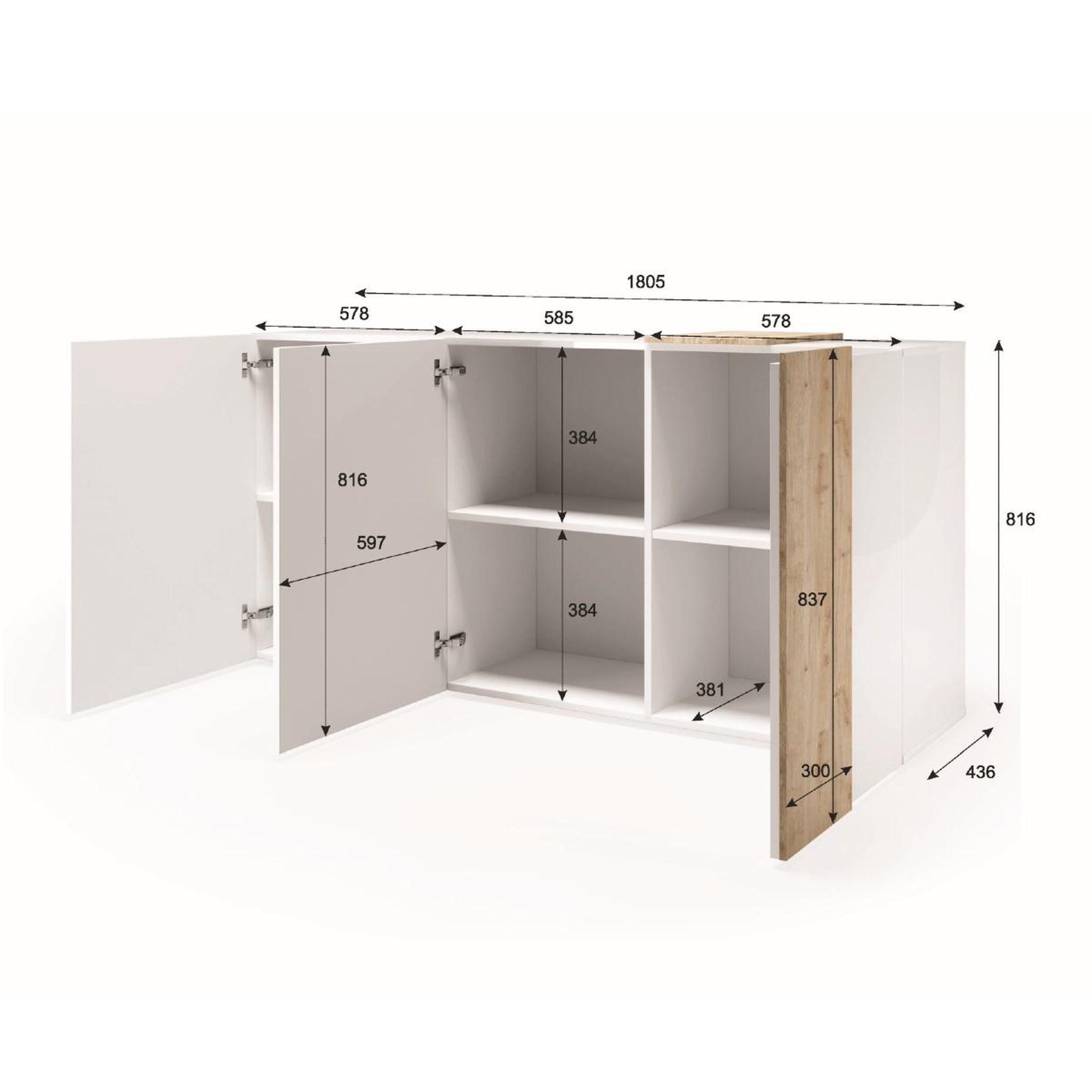 Voir la diapositive 6 : JLC KREATION Buffet bas moderne blanc et bois 3 portes SIA