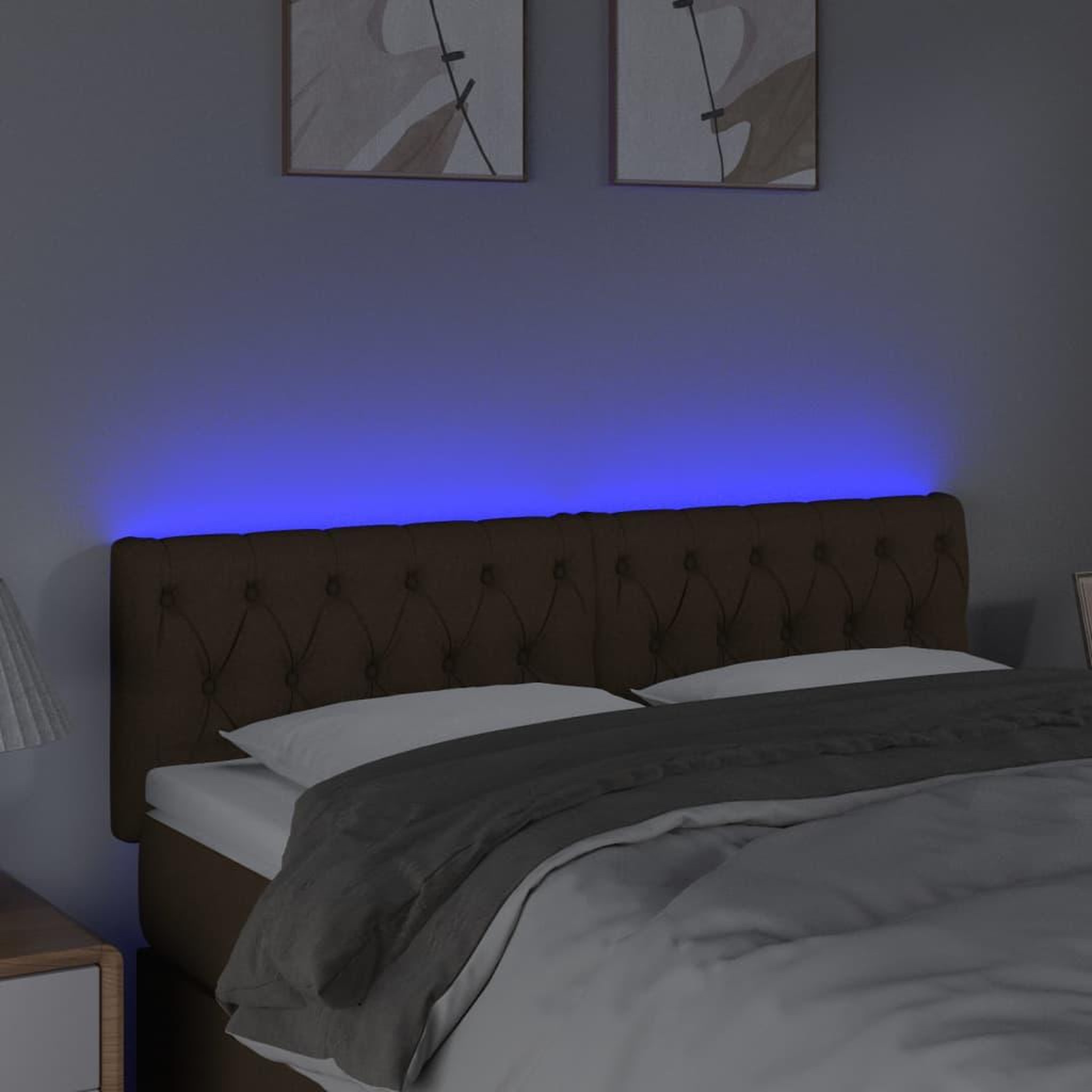 Voir la diapositive 3 : VIDAXL Tete de lit a LED Marron fonce 160x7x78/88 cm Tissu