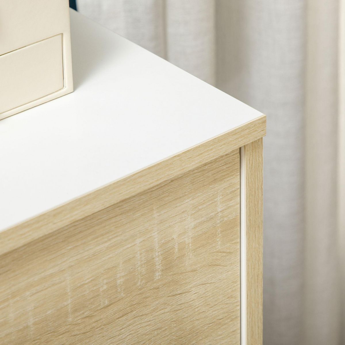 HOMCOM Commode design scandinave 3 tiroirs piètement effilé panneaux MDF blanc aspect bois clair