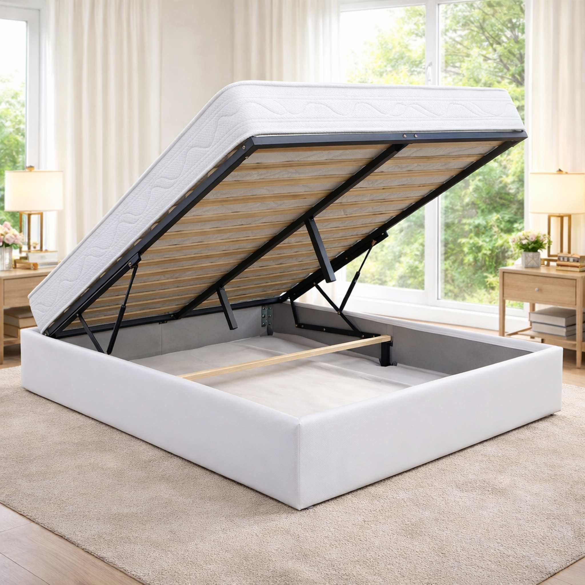 KING OF DREAMS Ensemble Lit Coffre et Matelas  Soutien Ferme Mousse. Coloris disponibles : Blanc, Noir, Gris