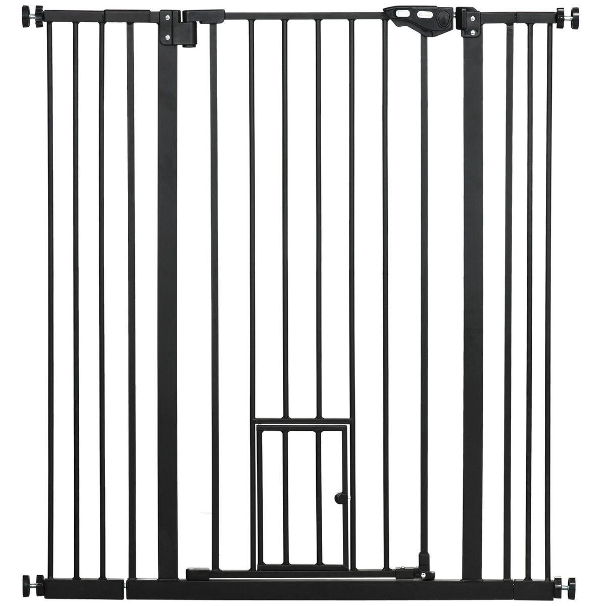 PAWHUT Barrière de sécurité chien H.104 cm - porte double verrouillage - sans perçage - acier noir