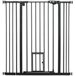 PAWHUT Barrière de sécurité chien H.104 cm - porte double verrouillage - sans perçage - acier noir