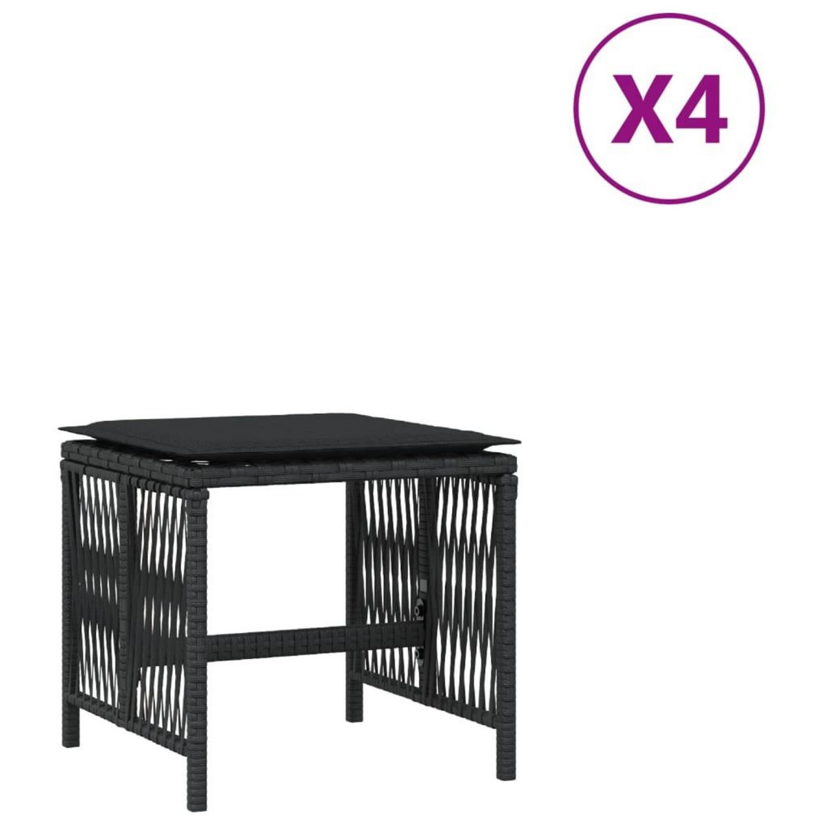 VIDAXL Tabourets de jardin et coussins lot de 4 noir 41x41x36 cm rotin