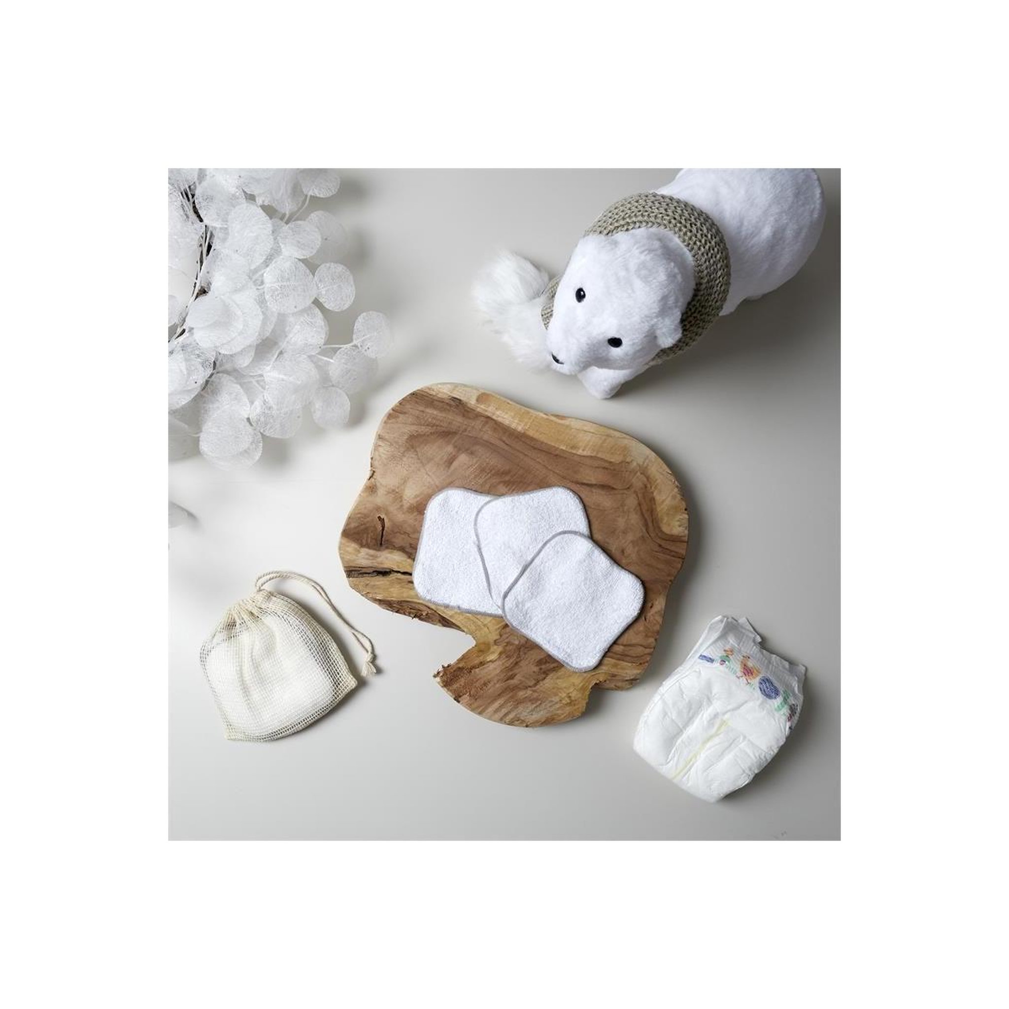 Voir la diapositive 3 : Tom & Zoé Lot de 10 carrés de coton lavables  bébé  11cm blanc