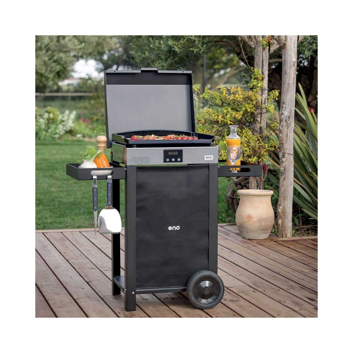 Eno Plancha électrique COMBO INITIAL 50 noir inox sur chariot, 48x38 cm