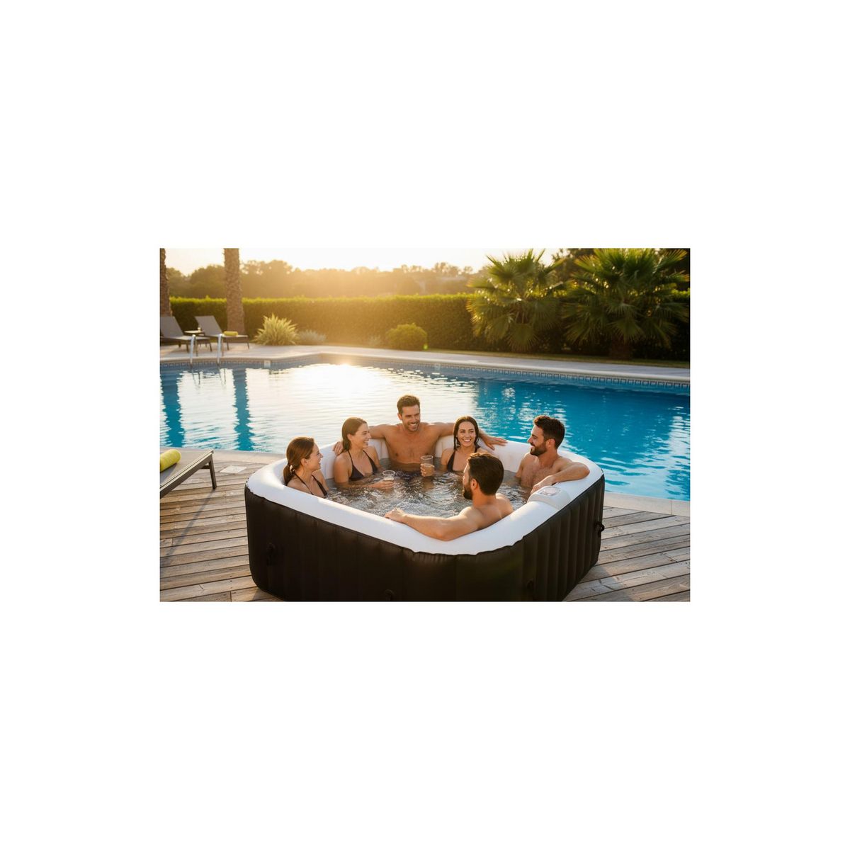 Ospazia Spa gonflable 6 places carré - Ospazia - Dimensions : 185 x 185 cm - Filtre et bâche inclus