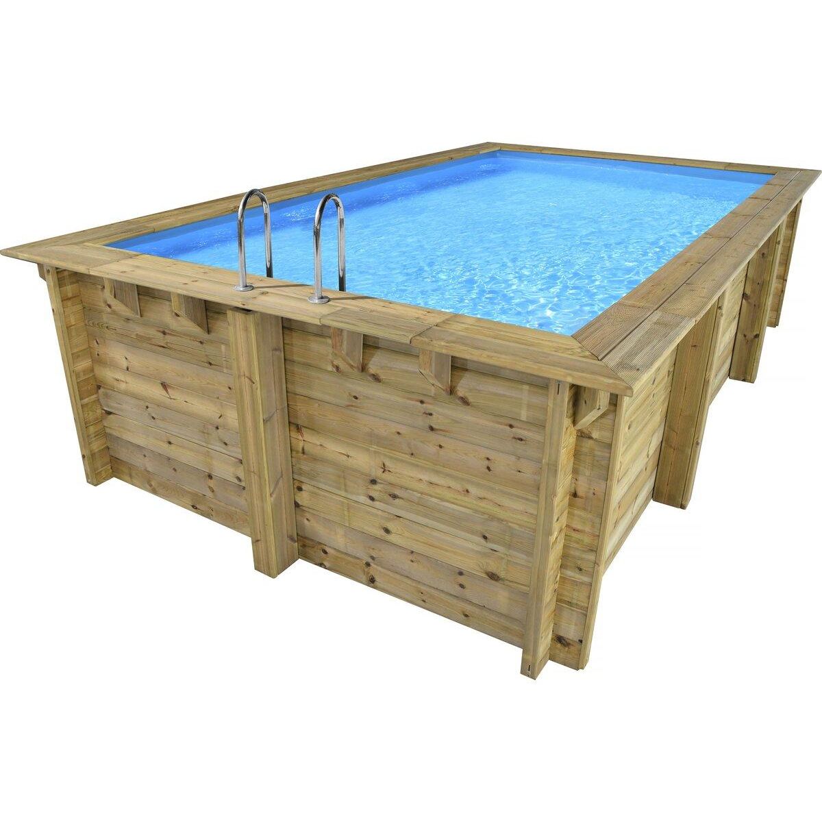Habitat et Jardin Piscine bois rectangle   Aruba 120  - 5.00 x 3.00 x 1.24 m + Mini pompe à chaleur 3.5kW - Métal - Gris