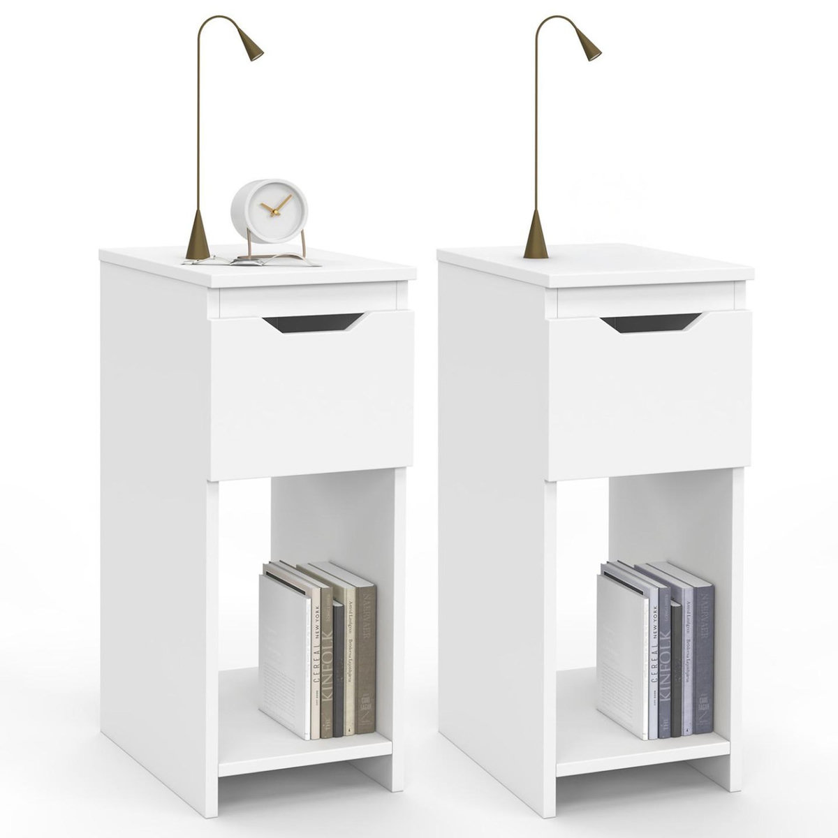ID MARKET Lot de 2 tables de chevet ANOUK 1 tiroir avec niche blanc