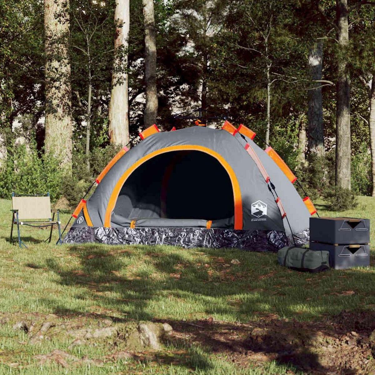 VIDAXL Tente de camping 4 personnes gris et orange liberation rapide