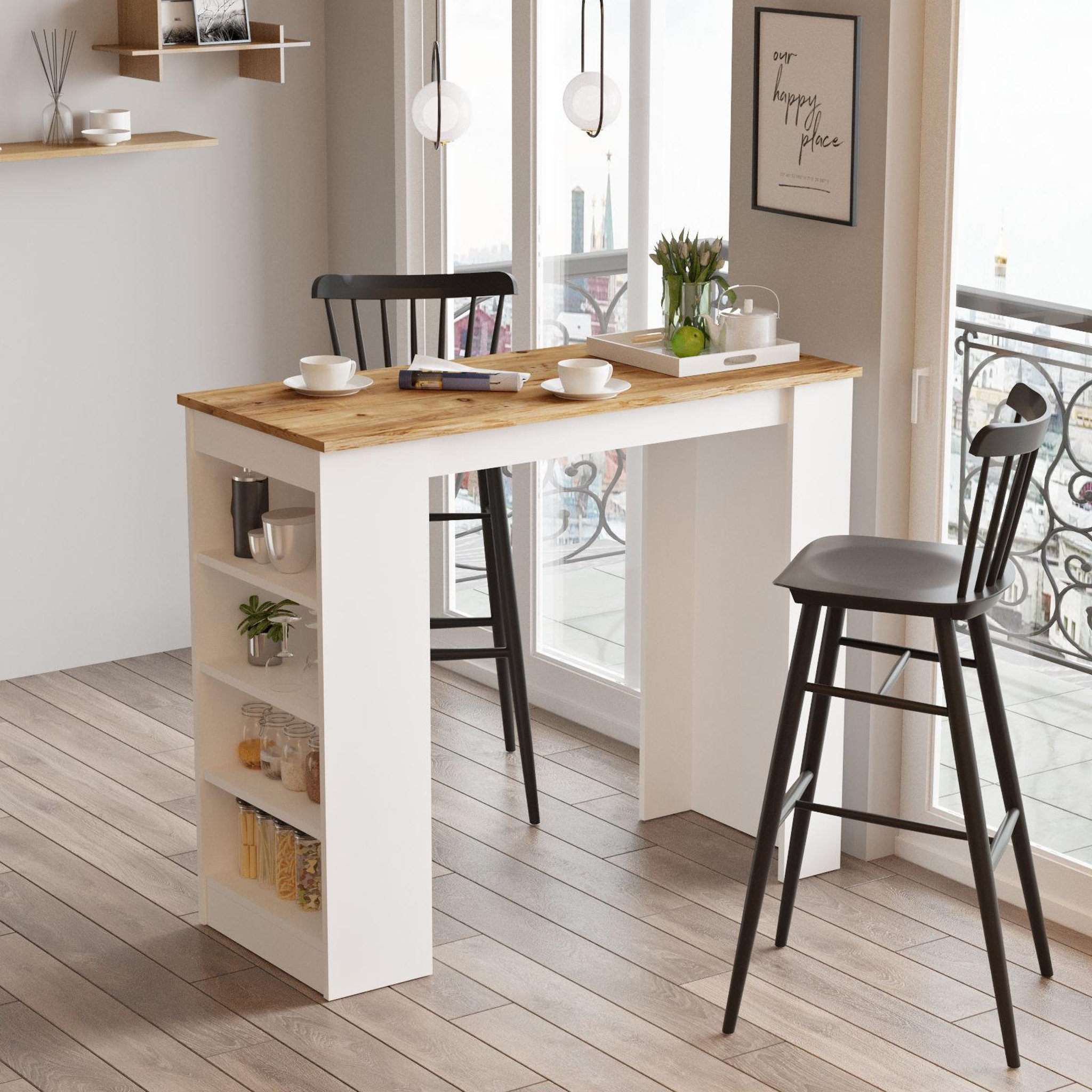 Voir la diapositive 3 : Habitat et Jardin Table de repas en bois  setup  - 120 x 52 x 102 cm - marron