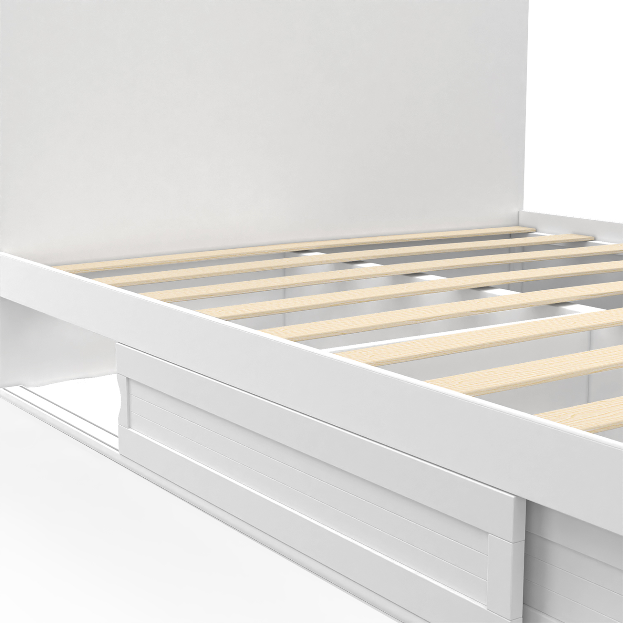 Voir la diapositive 5 : ID MARKET Lit double melsa avec rangements tête de lit et sommier 140 x 190 cm blanc