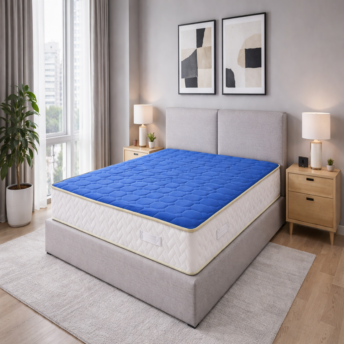KING OF DREAMS Matelas  - 20 cm Soutien Ferme et Durable Haute Densité 35 kg/m³ – 2 Faces de Couchage (Face Bleue Design) – Nuit Calme Bleu