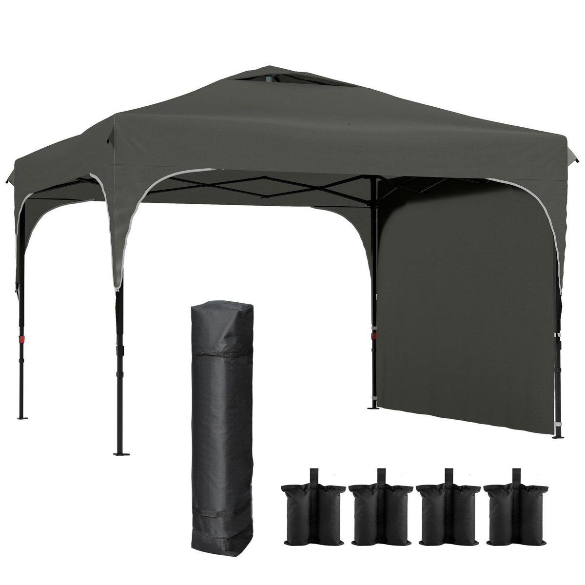 OUTSUNNY Tonnelle pop-up barnum pliant 3 x 3 x 2,65 m - paroi latérale amovible, sac transport, sacs à lester - acier toile gris