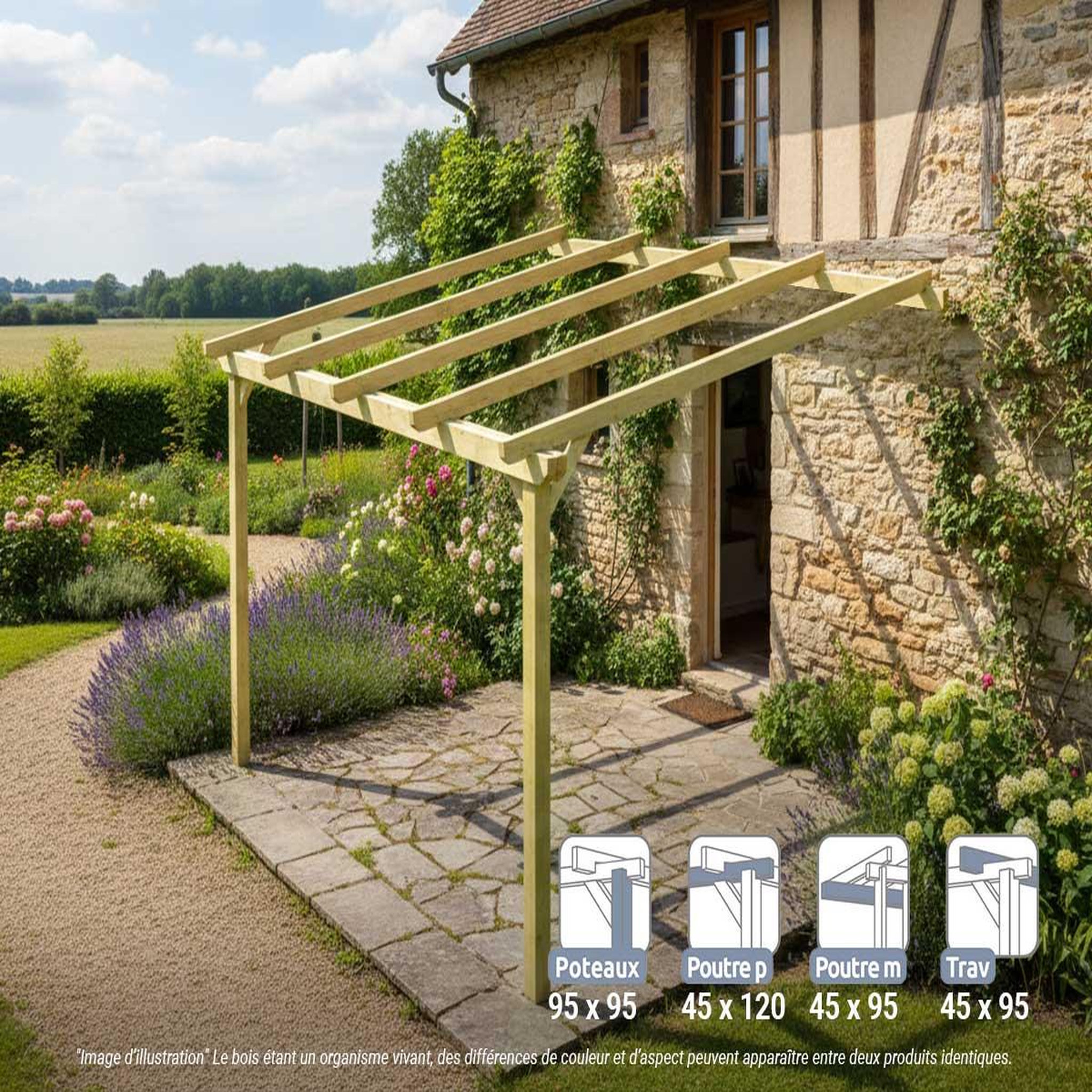 JARDIDECO Pergola adossée en bois massif saint-denis 300 x 300 cm - maderland
