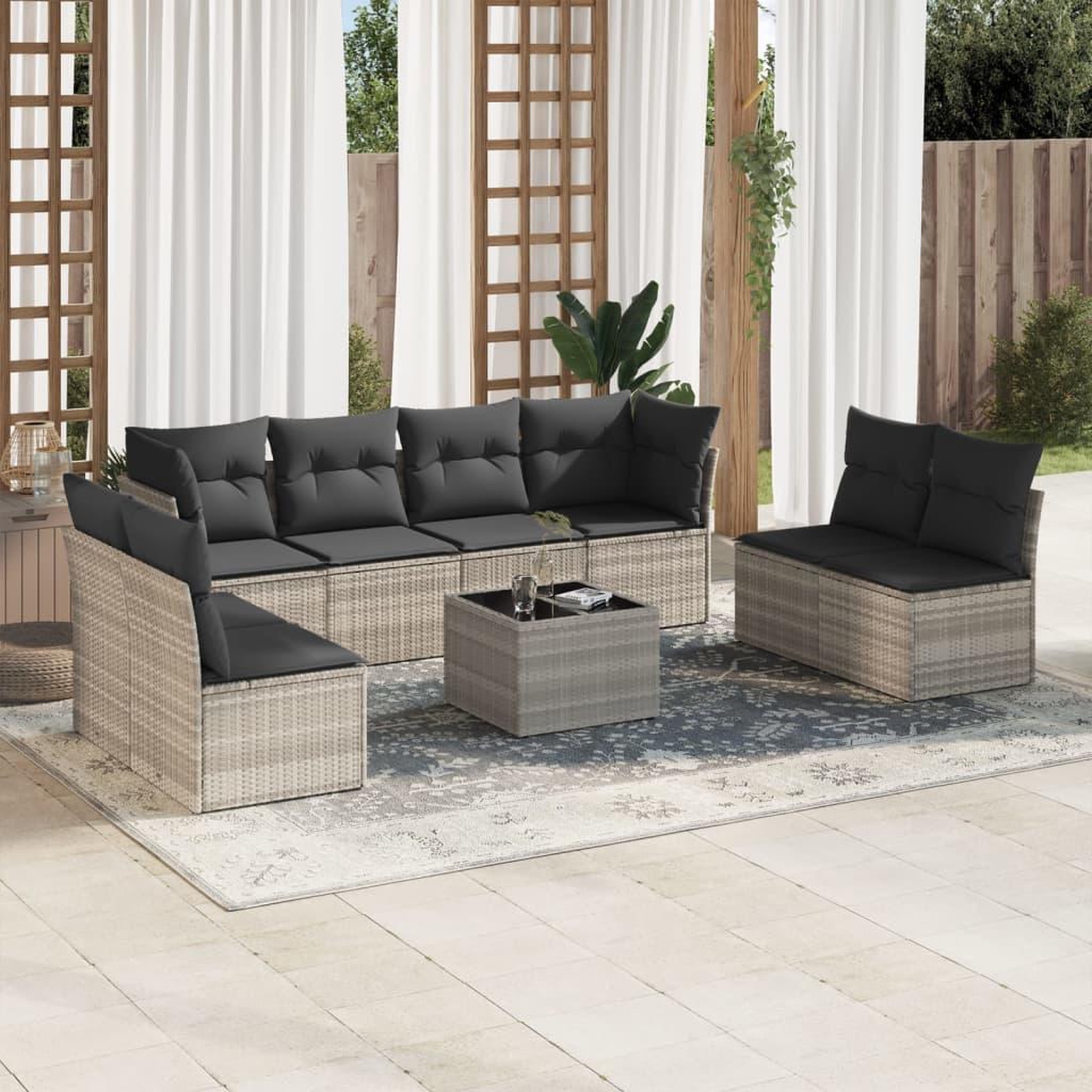 VIDAXL Salon de jardin 9 pcs avec coussins gris clair resine tressee