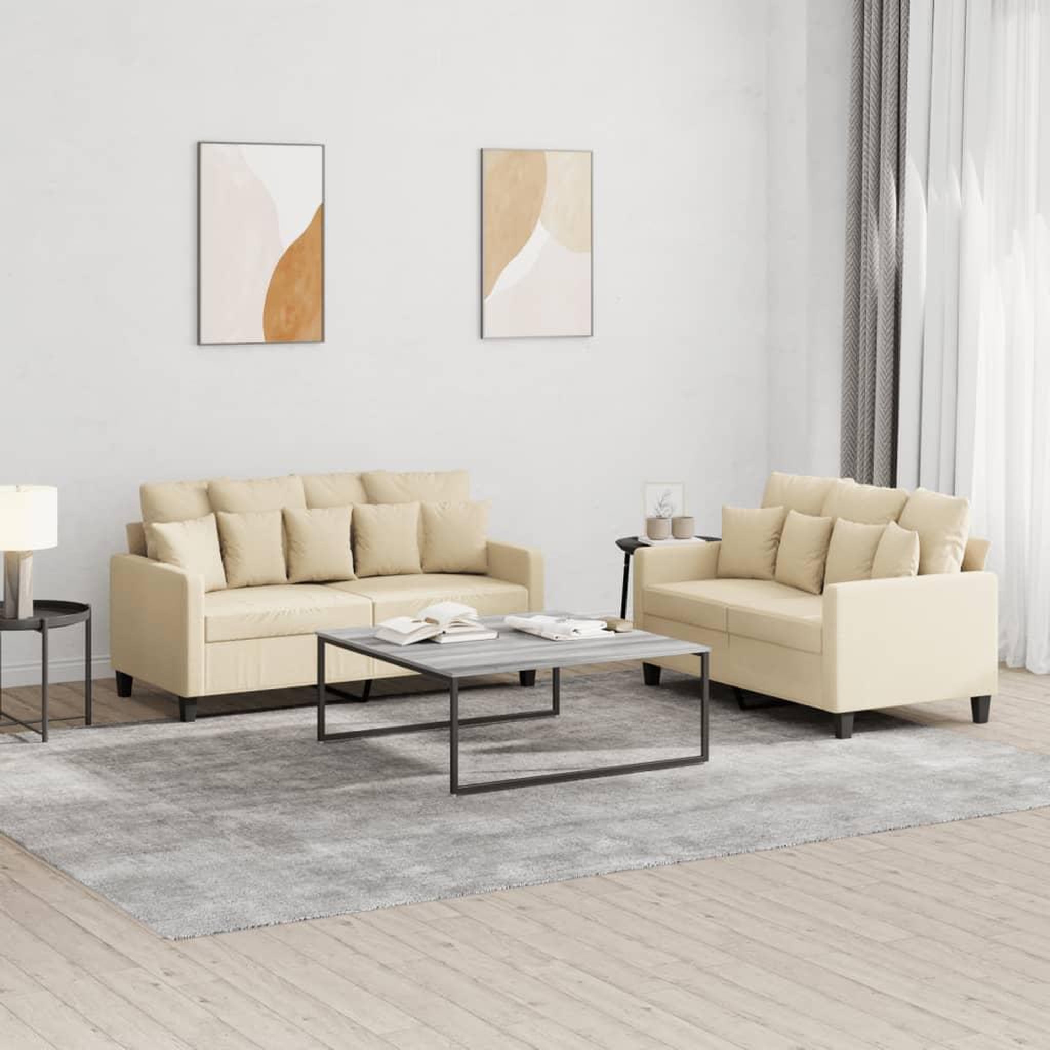 VIDAXL Ensemble de canapes 2 pcs avec coussins Creme Tissu