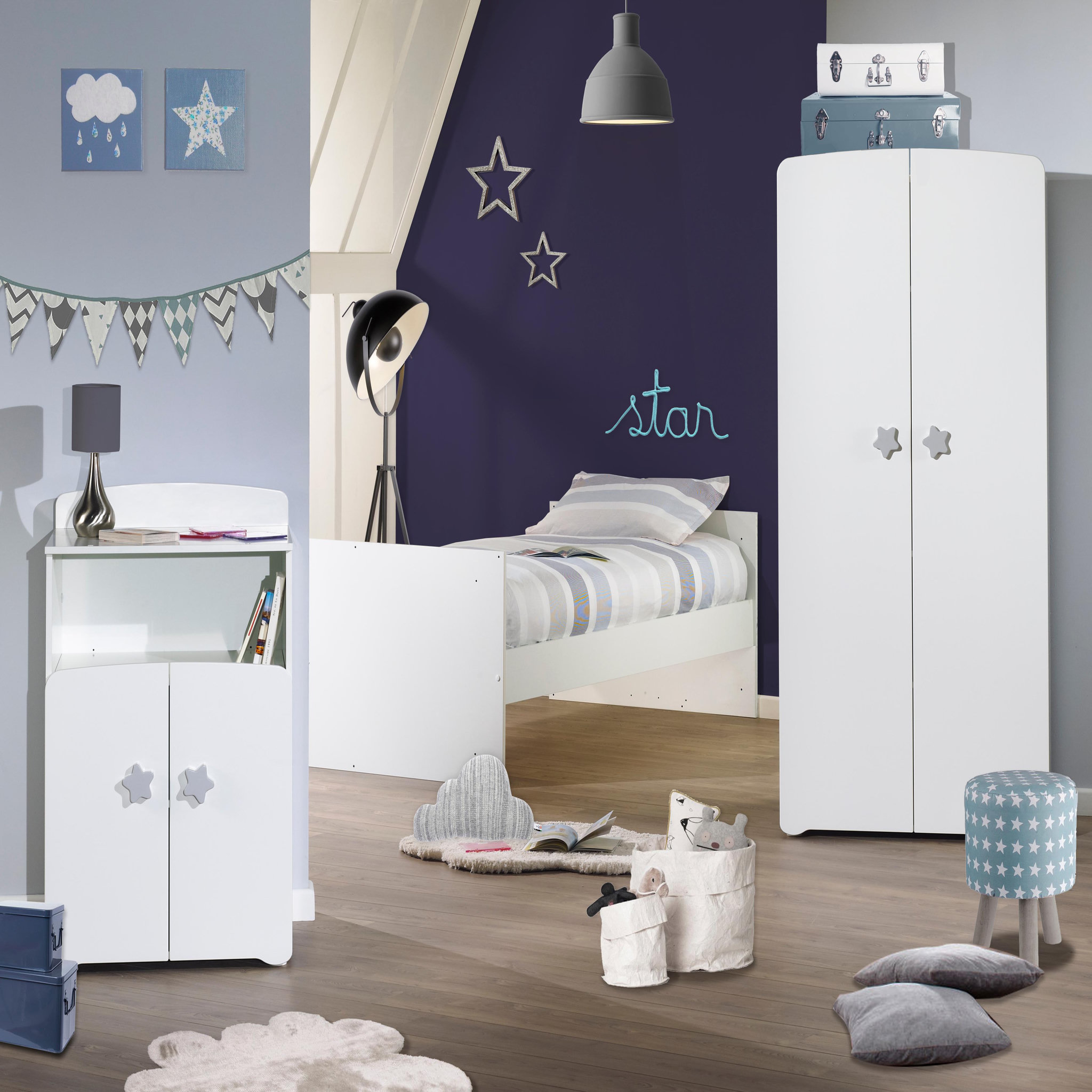 Voir la diapositive 3 : BABY PRICE Lit bébé combiné 60x120 cm évolutif en 90x190 cm NEW BASIC Boutons Etoile Gris