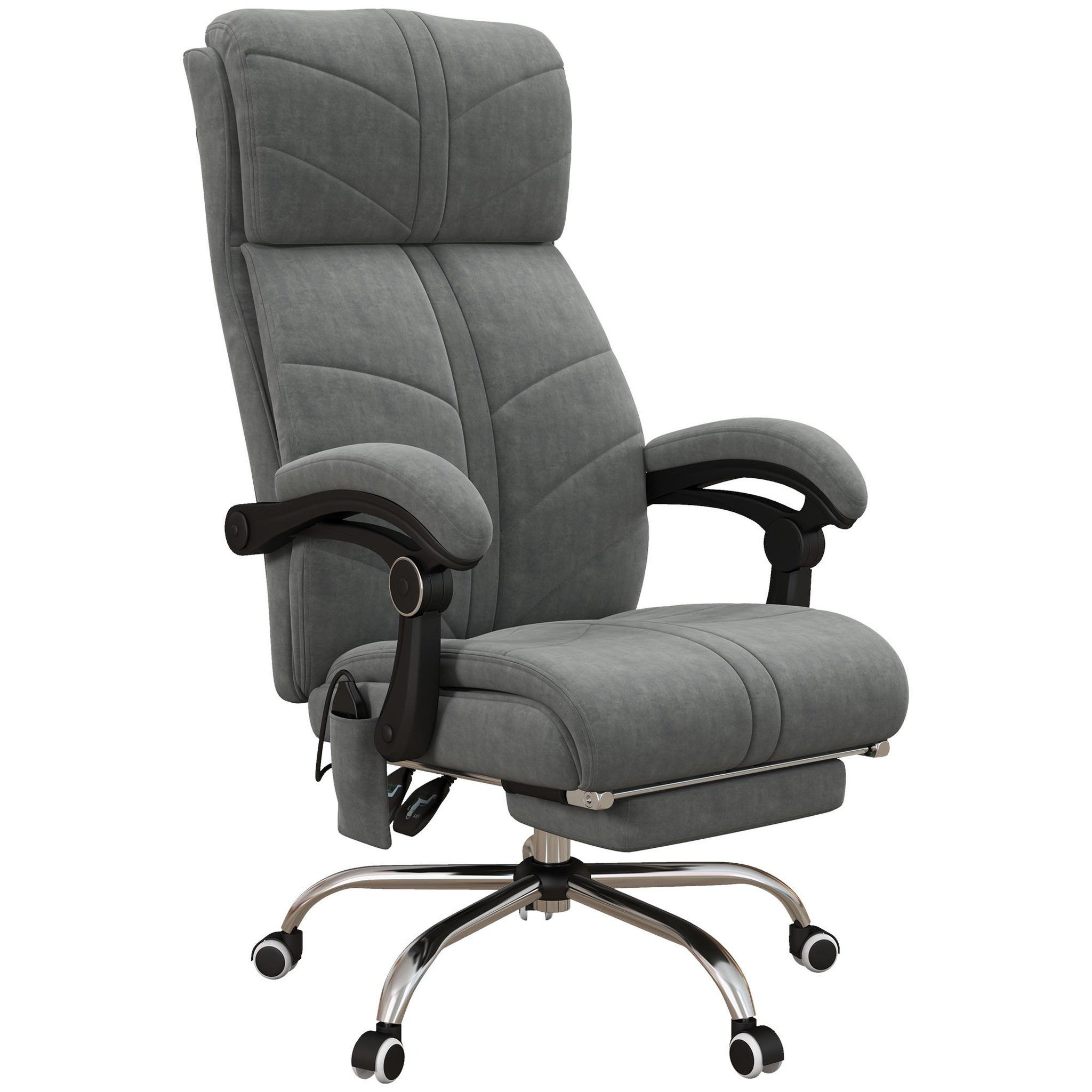 VINSETTO Fauteuil de bureau direction massant chauffant inclinable réglable repose-pied intégré tissu toucher flanelle grise