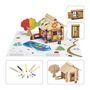 Voir la diapositive 3 : JeuJura Chalet a Peindre 85 Pieces - JEUJURA - Jeu de Construction en Bois Naturel, Accessoires et Peinture Inclus, 26x24x9 cm