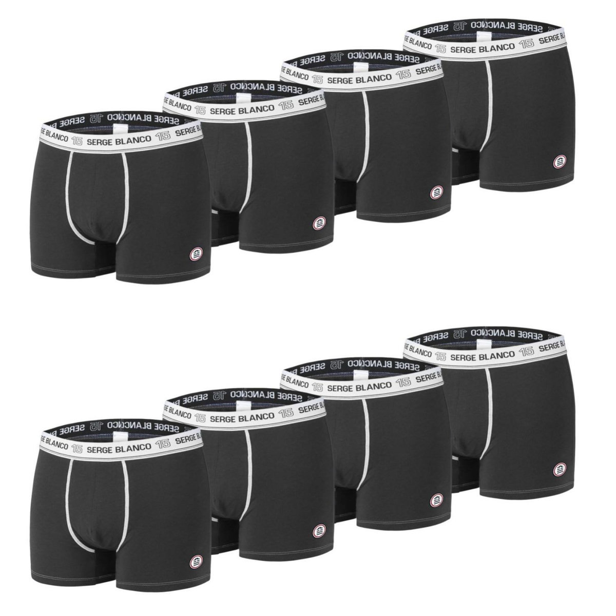 SERGE BLANCO Lot de 8 boxers homme en coton Noir