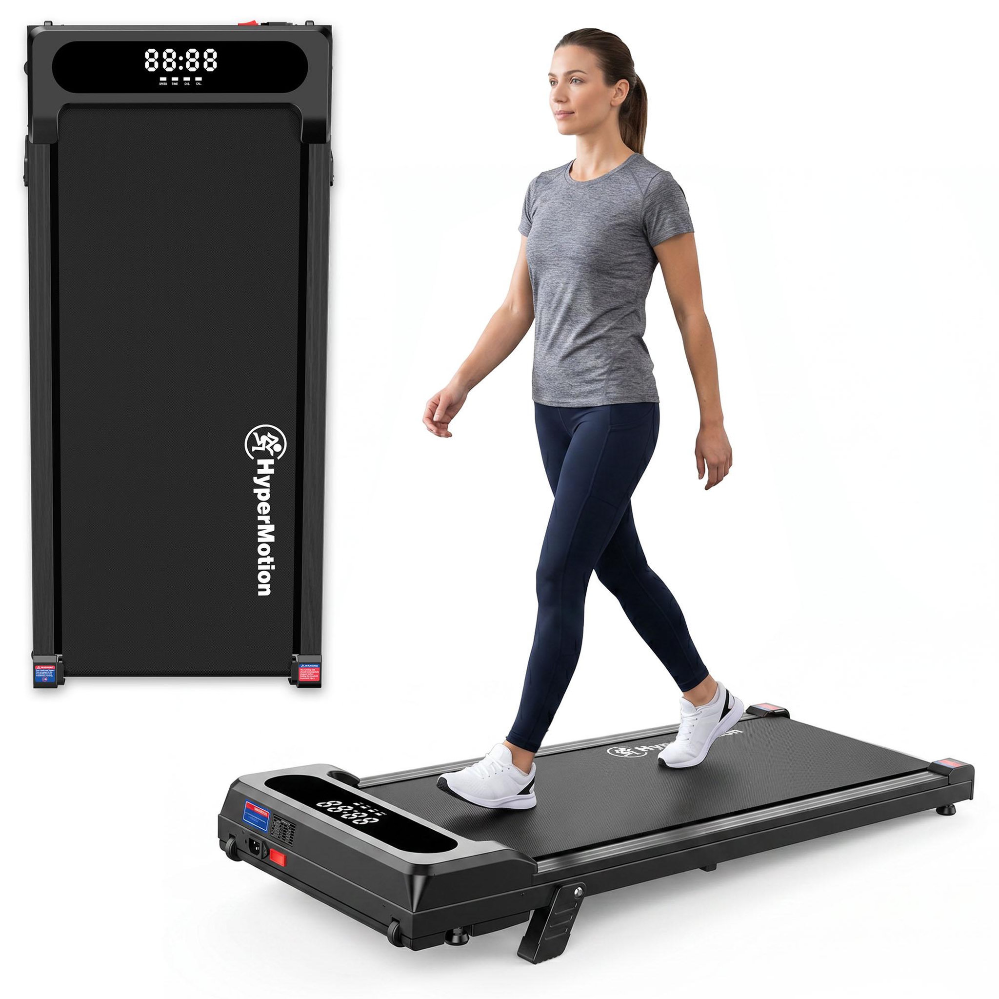 HYPERMOTION Tapis de Marche Motorisé Domicile ou Bureau Acier et ABS Ultra-Plat 6 km/h Dim 107x48cm Noir