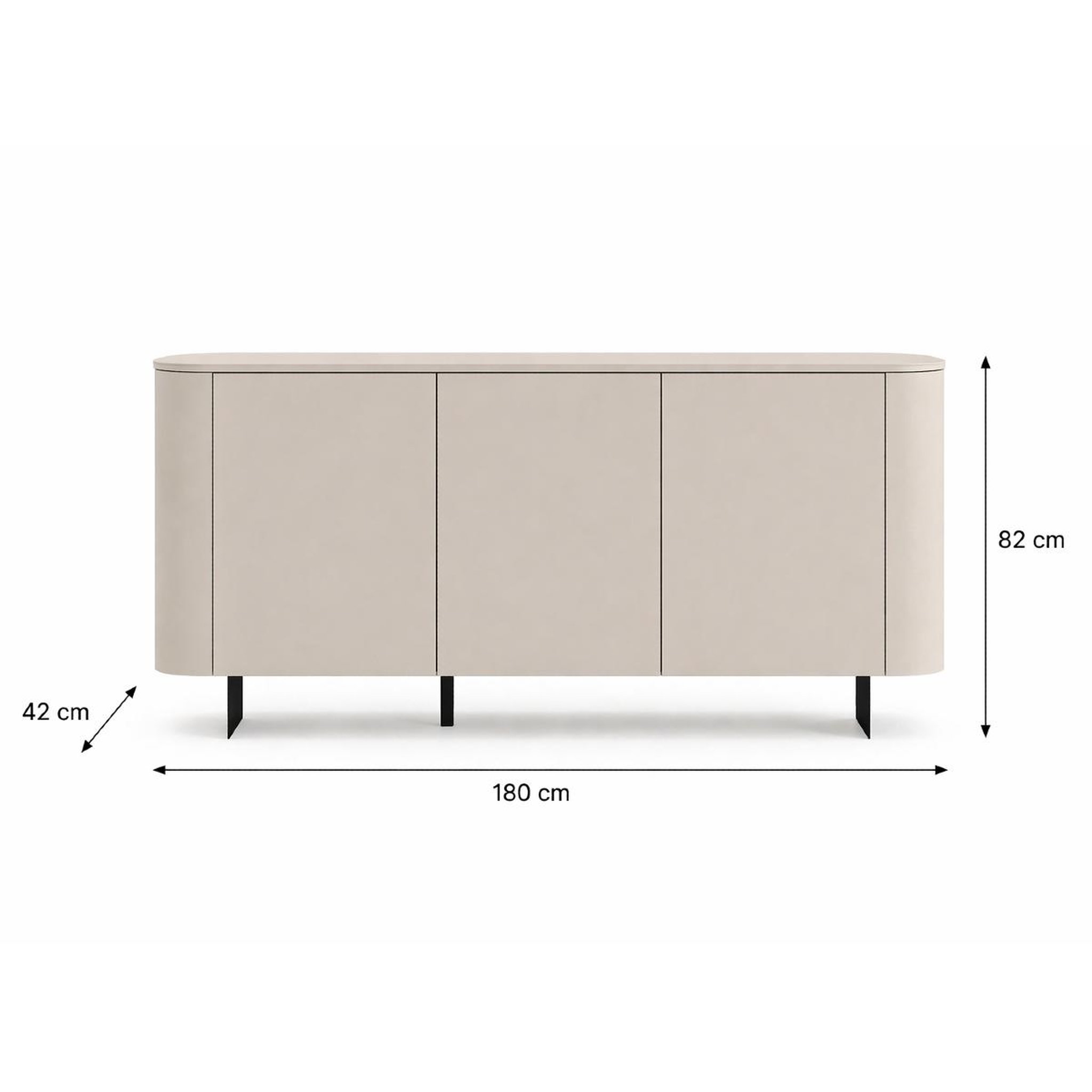 Voir la diapositive 5 : JLC KREATION Buffet bas arrondi 3 portes beige cachemire 180cm isabela