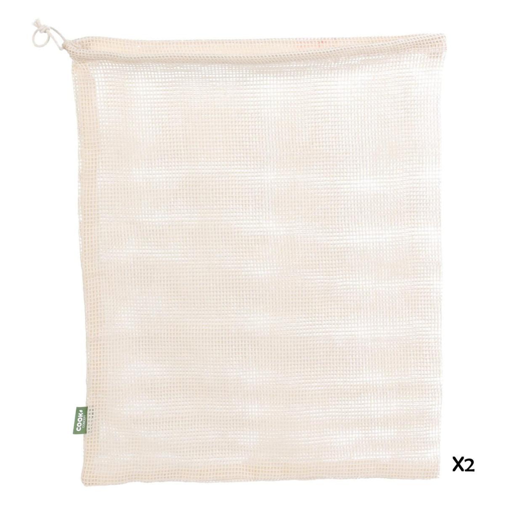 Paris Prix Lot de 2 Sacs Coton  Fruits Légumes  38cm Blanc