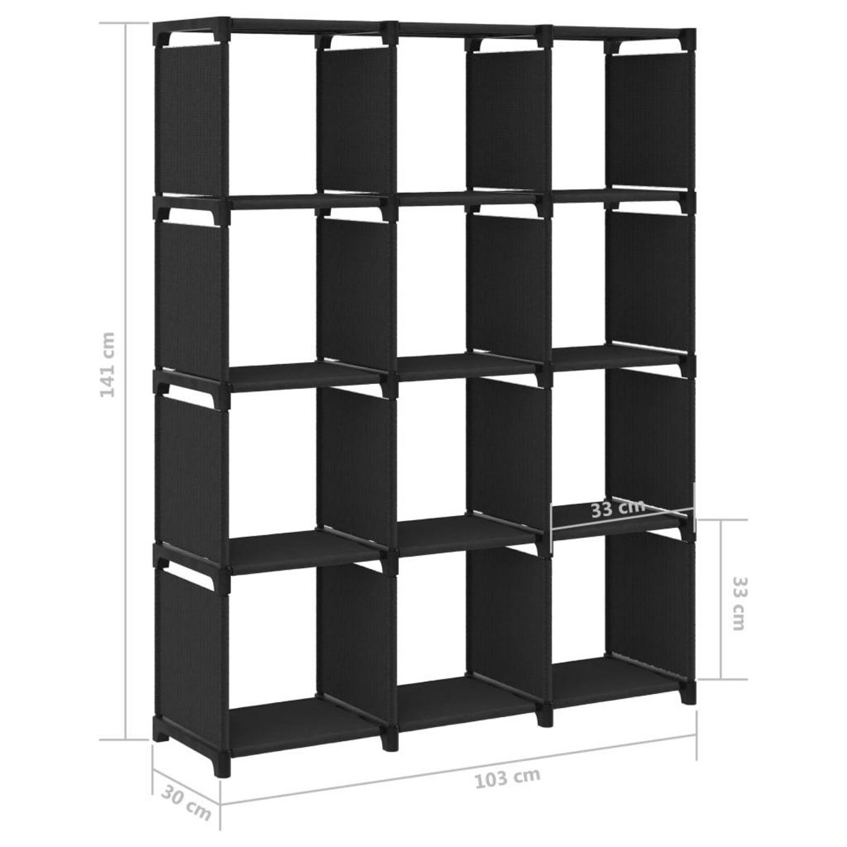 VIDAXL Etagere d'affichage 12 cubes Noir 103x30x141 cm Tissu